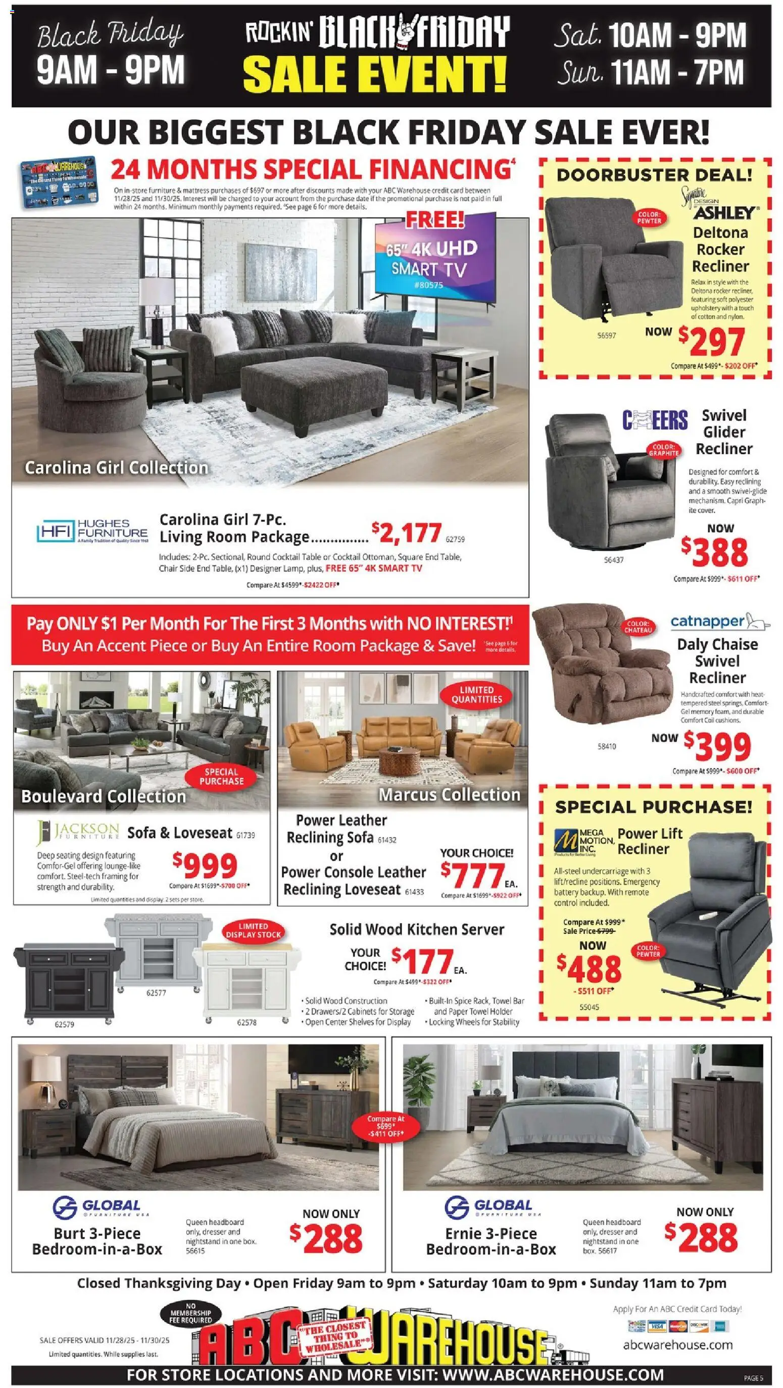 ABC Warehouse Black Friday - valid from 28.11.2025 | Page: 5 | Products: Mattress, Swivel, Loveseat, Date