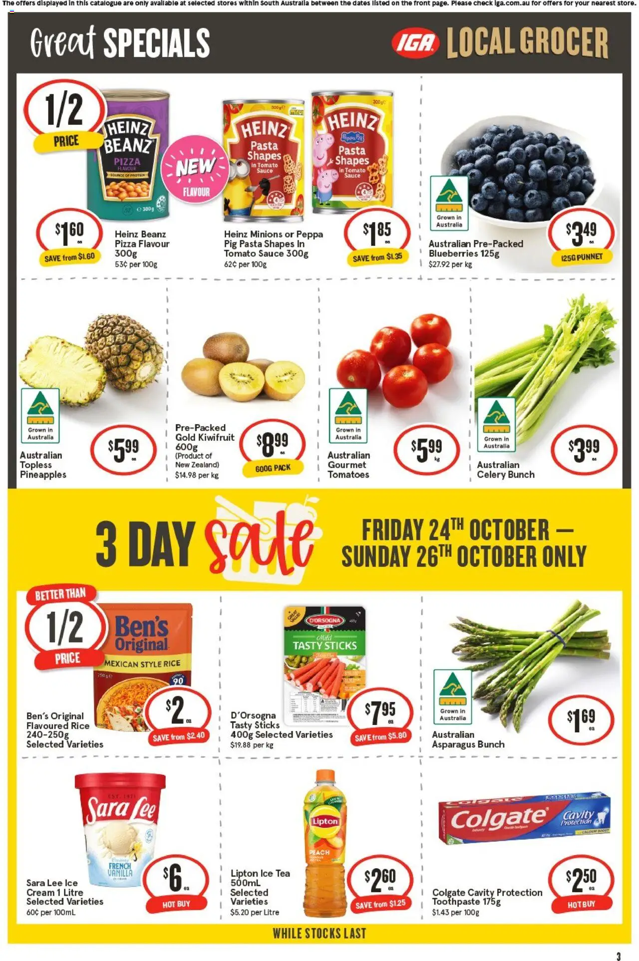 IGA catalogue - valid from 22.10.2025 | Page: 3 | Products: Cream, Sauce, Peach, Blueberries