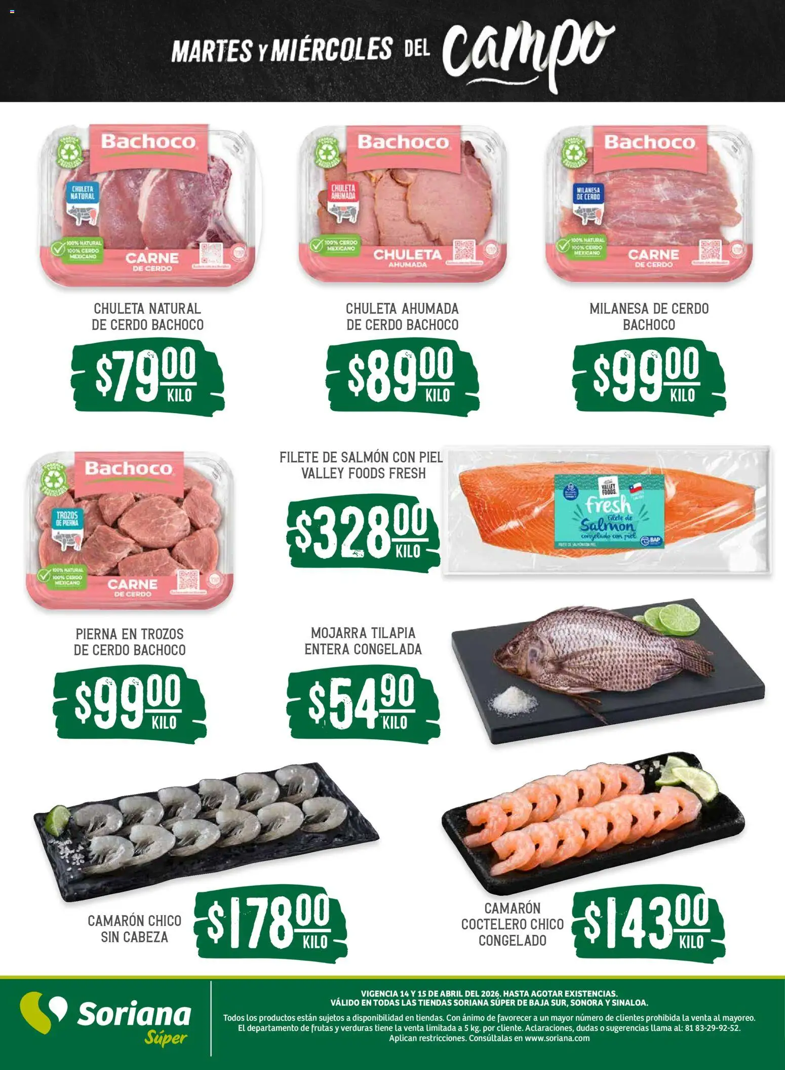 Nuevas ofertas de Soriana válidas en toda la República Mexicana desde el 14.04.2026. ¡Encuentra las mejores ofertas en Soriana Martes y Miércoles del Campo Súper: BCS, Son y Sin! | Página: 5 | Productos: Milanesa, Cerdo