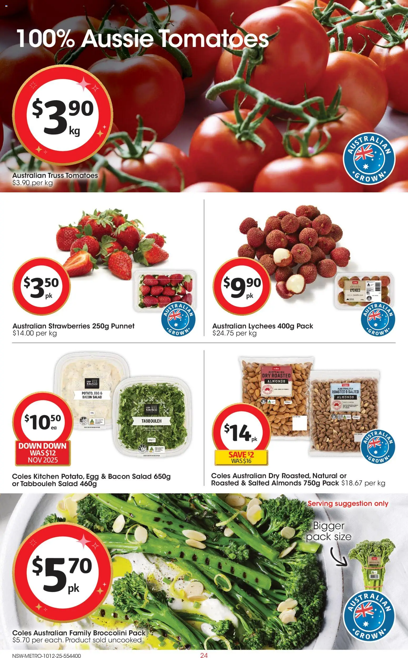 Coles catalogue - valid from 10.12.2025 | Page: 24 | Products: Bacon, Tomatoes, Strawberries, Salad