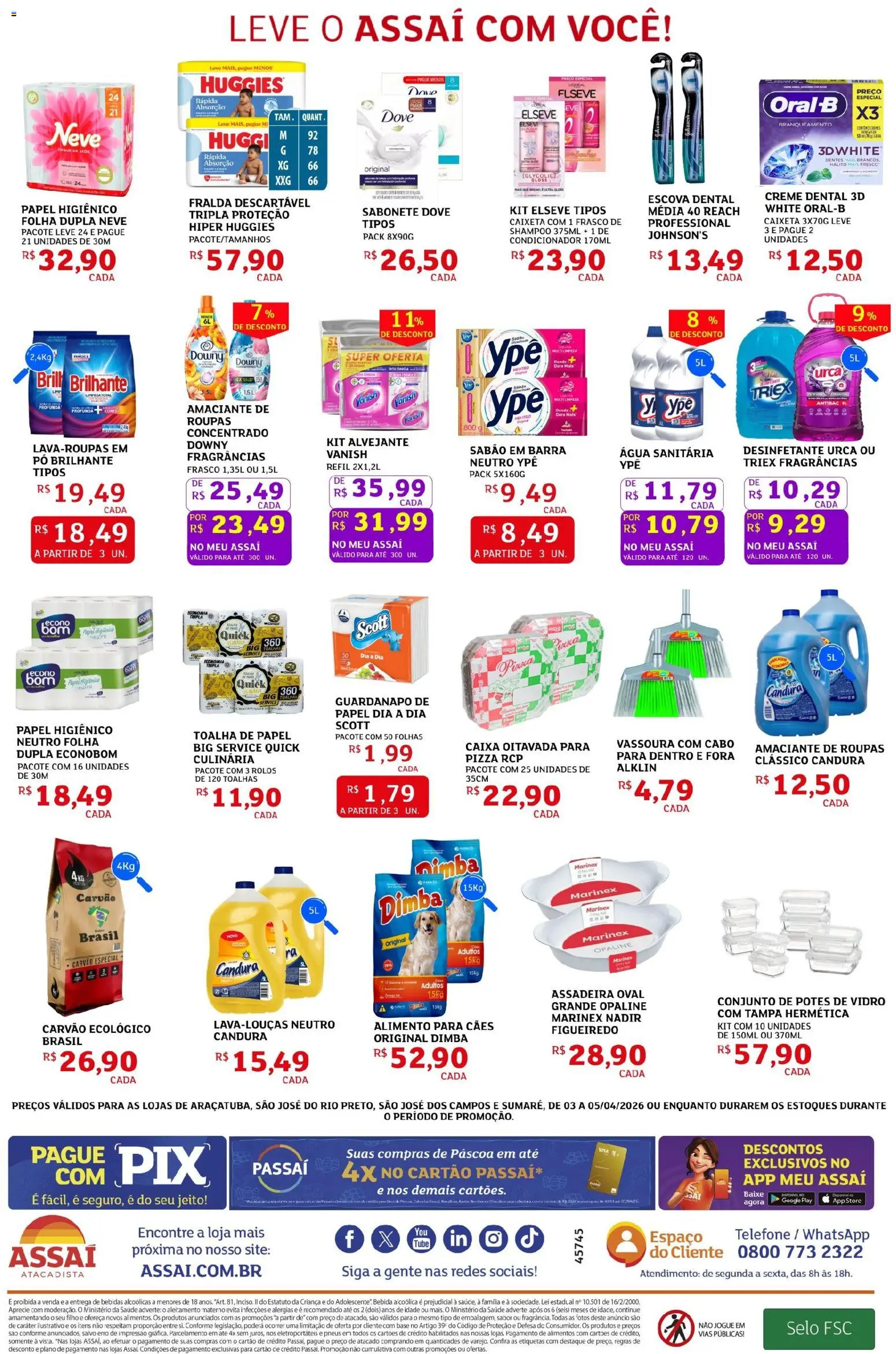 Assaí Atacadista Folheto - válido de 03.04.2026 | Página: 4 | Produtos: Creme dental, Vanish, Desinfetante, Água sanitária