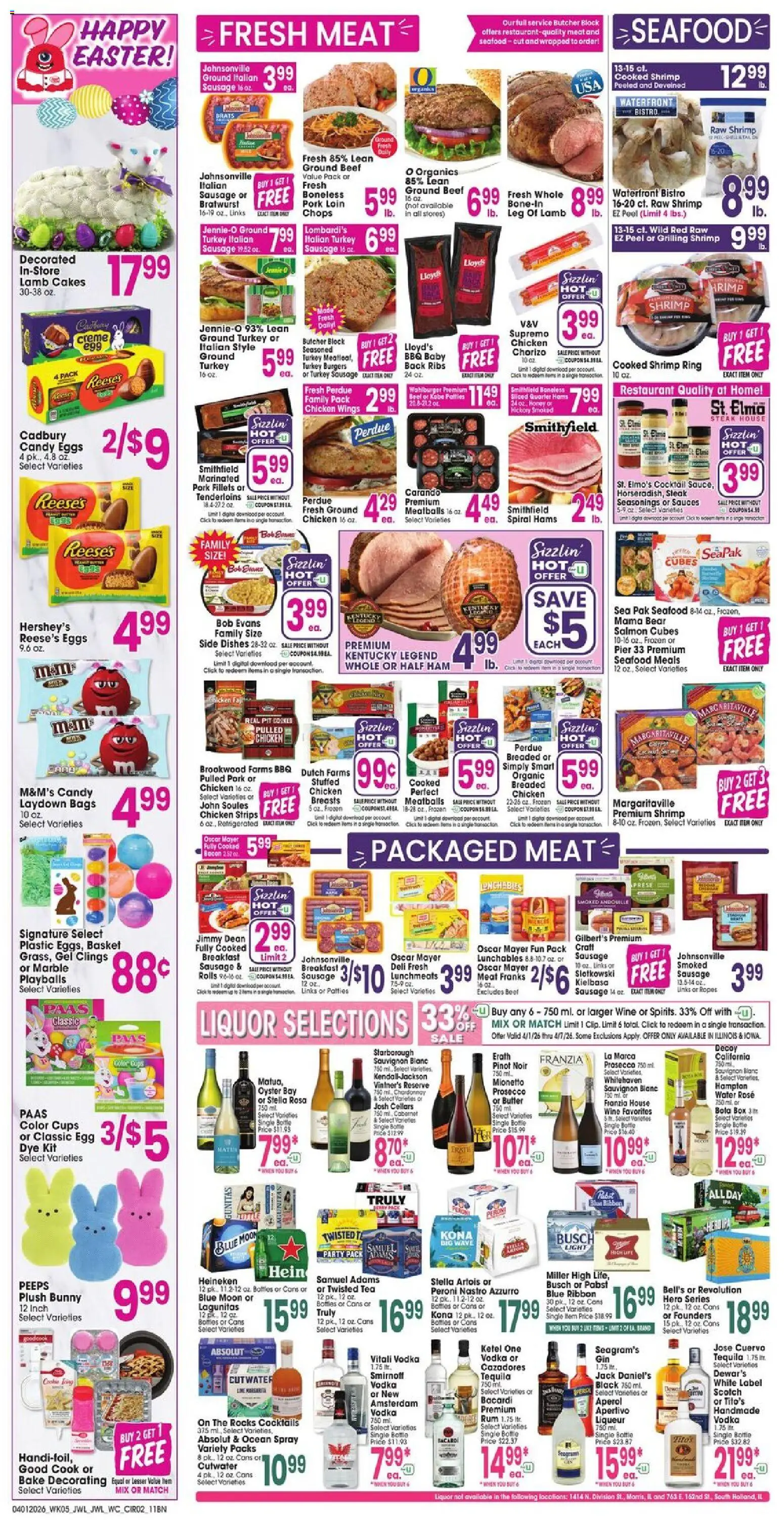 Jewel Osco Weekly Ad - valid from 01.04.2026 | Page: 2 | Products: Eggs, Ham, Beef, Seafood
