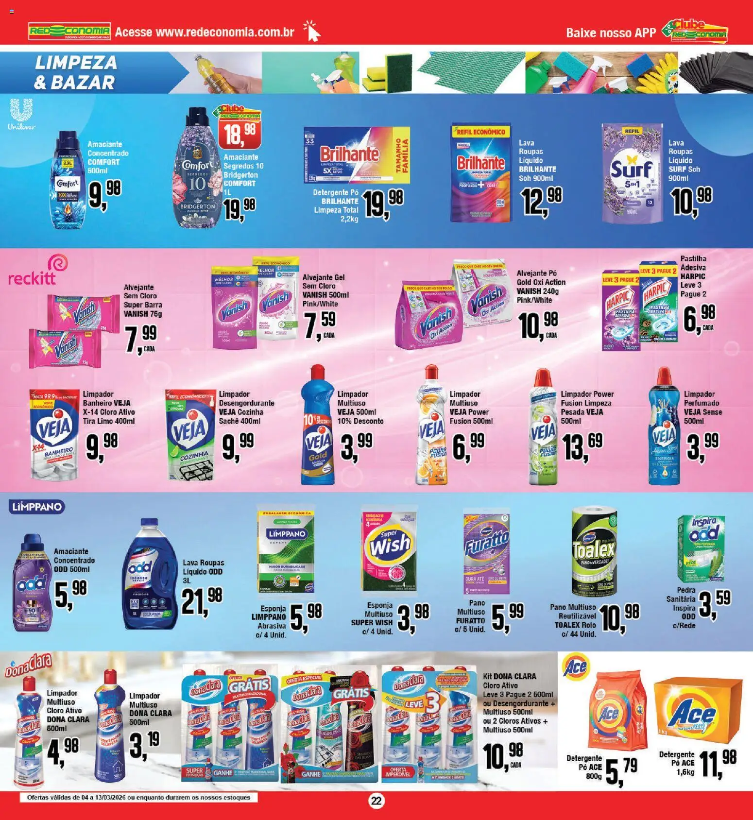 RedEconomia Folheto - válido de 13.03.2026 | Página: 22 | Produtos: Cloro, Alvejante, Rolo, Amaciante