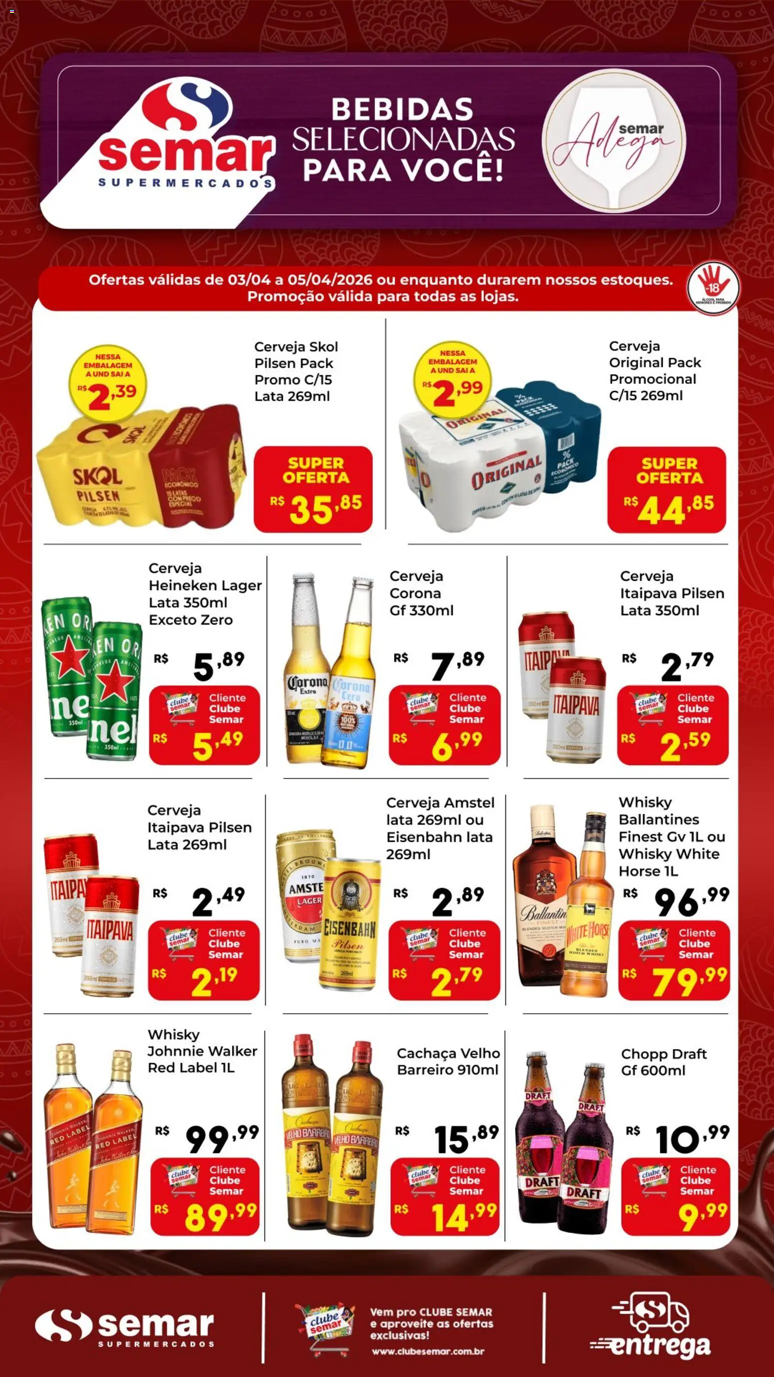 Semar Supermercado Folheto - válido de 03.04.2026 | Página: 2 | Produtos: Cachaça, Whisky, Eisenbahn, Cerveja Heineken