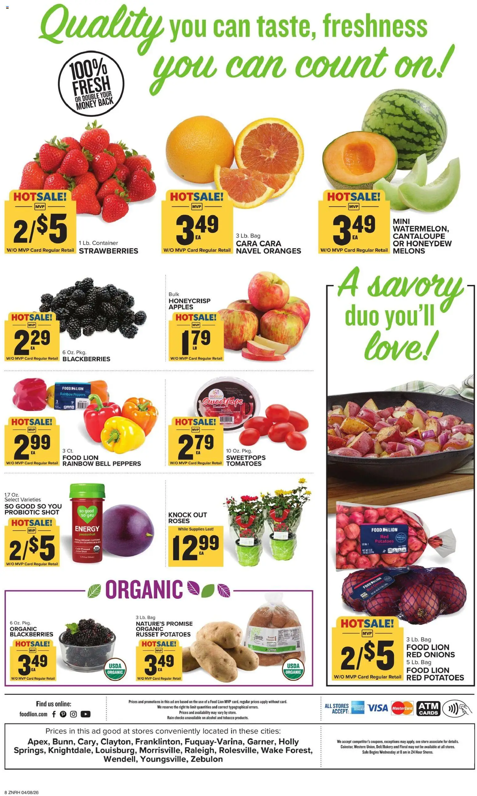 Food Lion Weekly Ad - valid from 08.04.2026 | Page: 2 | Products: Juice, Apples, Oranges, Strawberries
