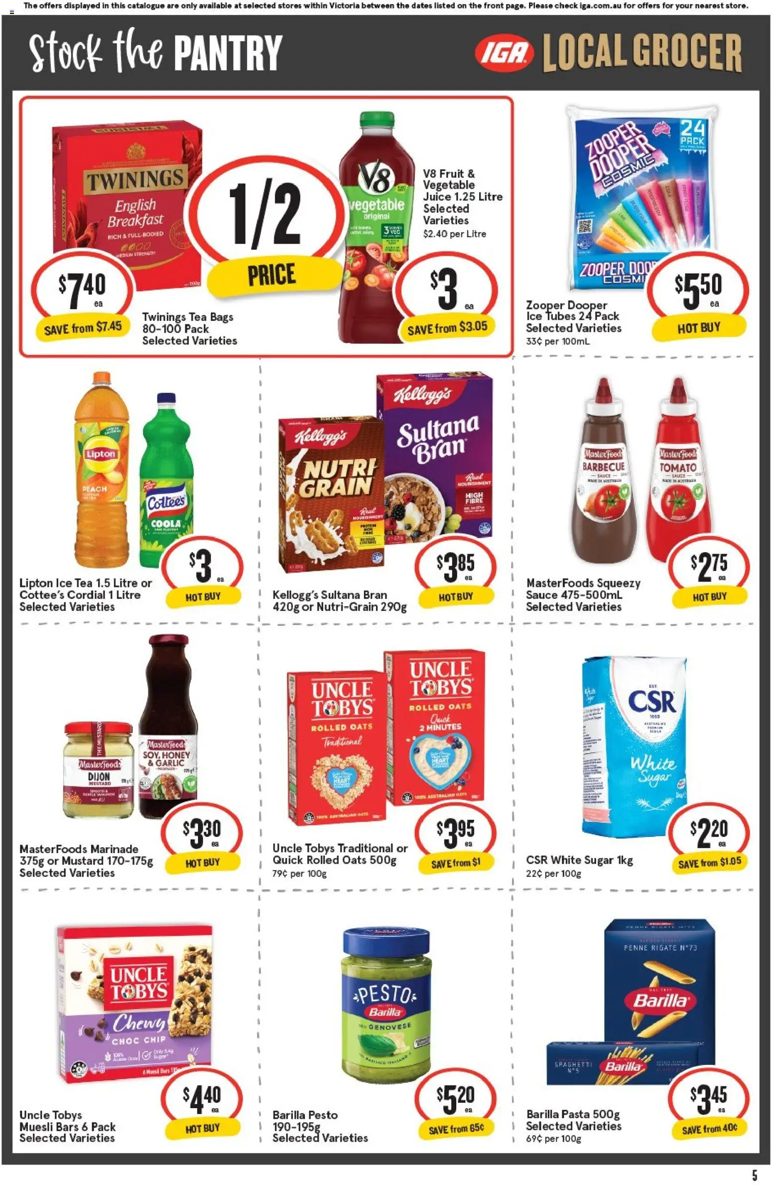 IGA catalogue - valid from 15.04.2026 | Page: 5 | Products: Juice, Honey, Oats, Sauce
