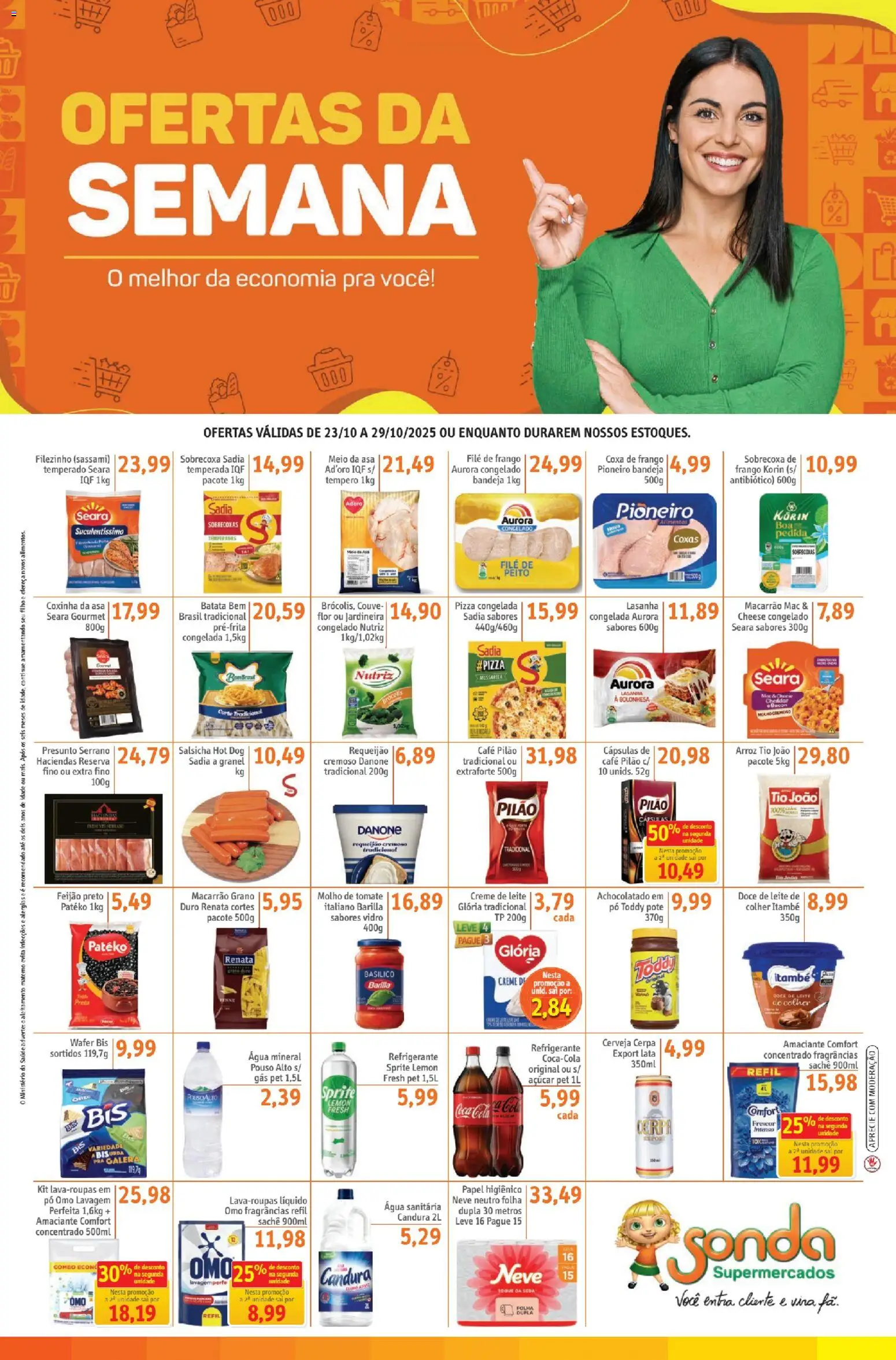 Sonda Folheto - válido de 23.10.2025 | Página: 1 | Produtos: Coxa de frango, Cheddar, Refrigerante, Mussarela