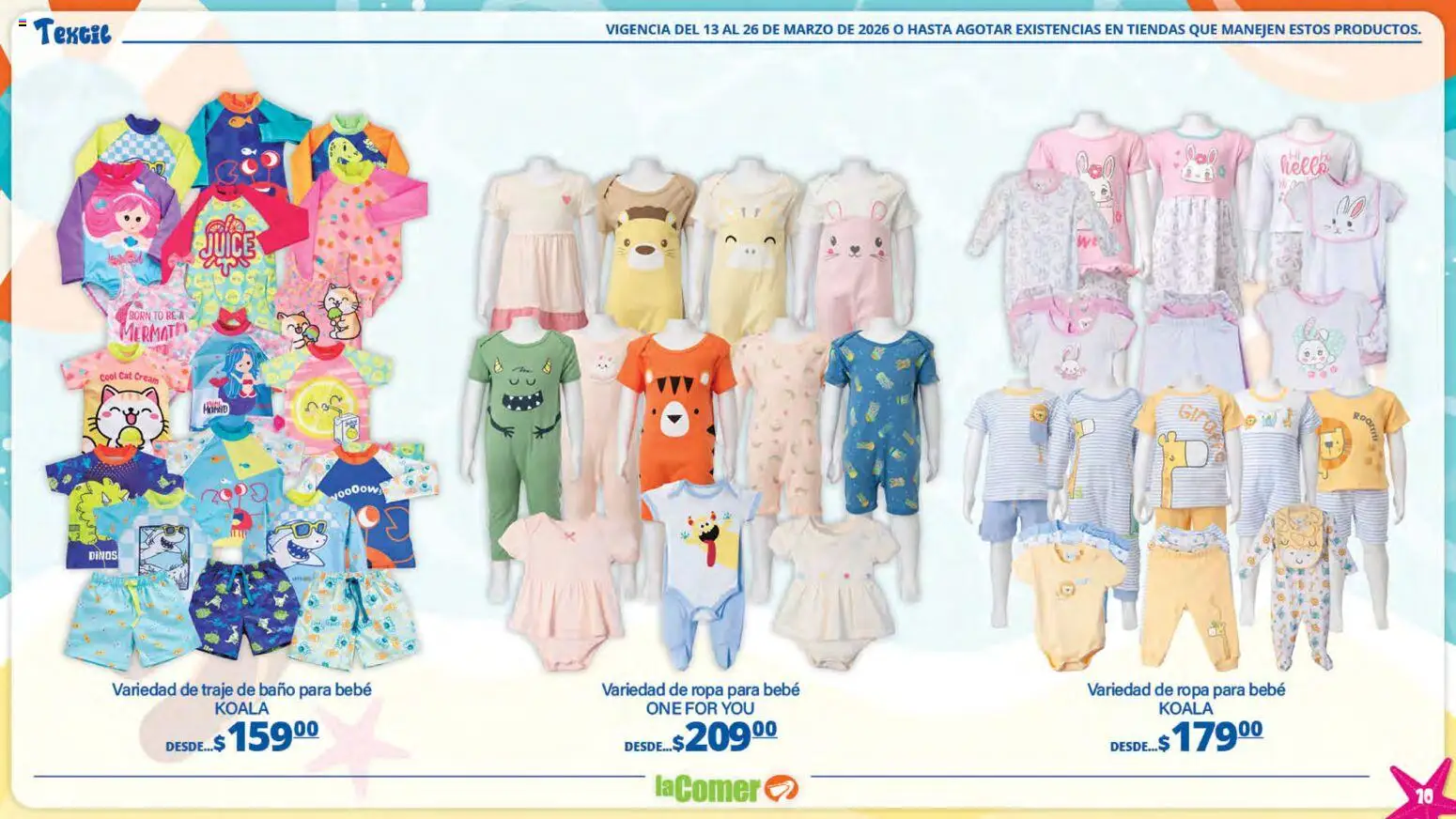 Nuevas ofertas de La Comer válidas en toda la República Mexicana desde el 13.03.2026. ¡Encuentra las mejores ofertas en La Comer folleto Ofertas! | Página: 10 | Productos: Traje, Ropa, Traje de baño, Baño