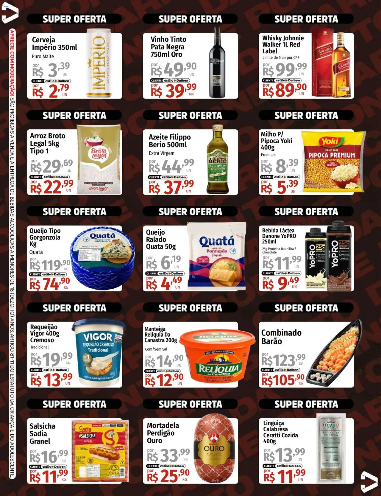 Supermercado Dalben Folheto - válido de 06.08.2025 | Página: 2 | Produtos: Whisky, Chocolate, Arroz, Sal