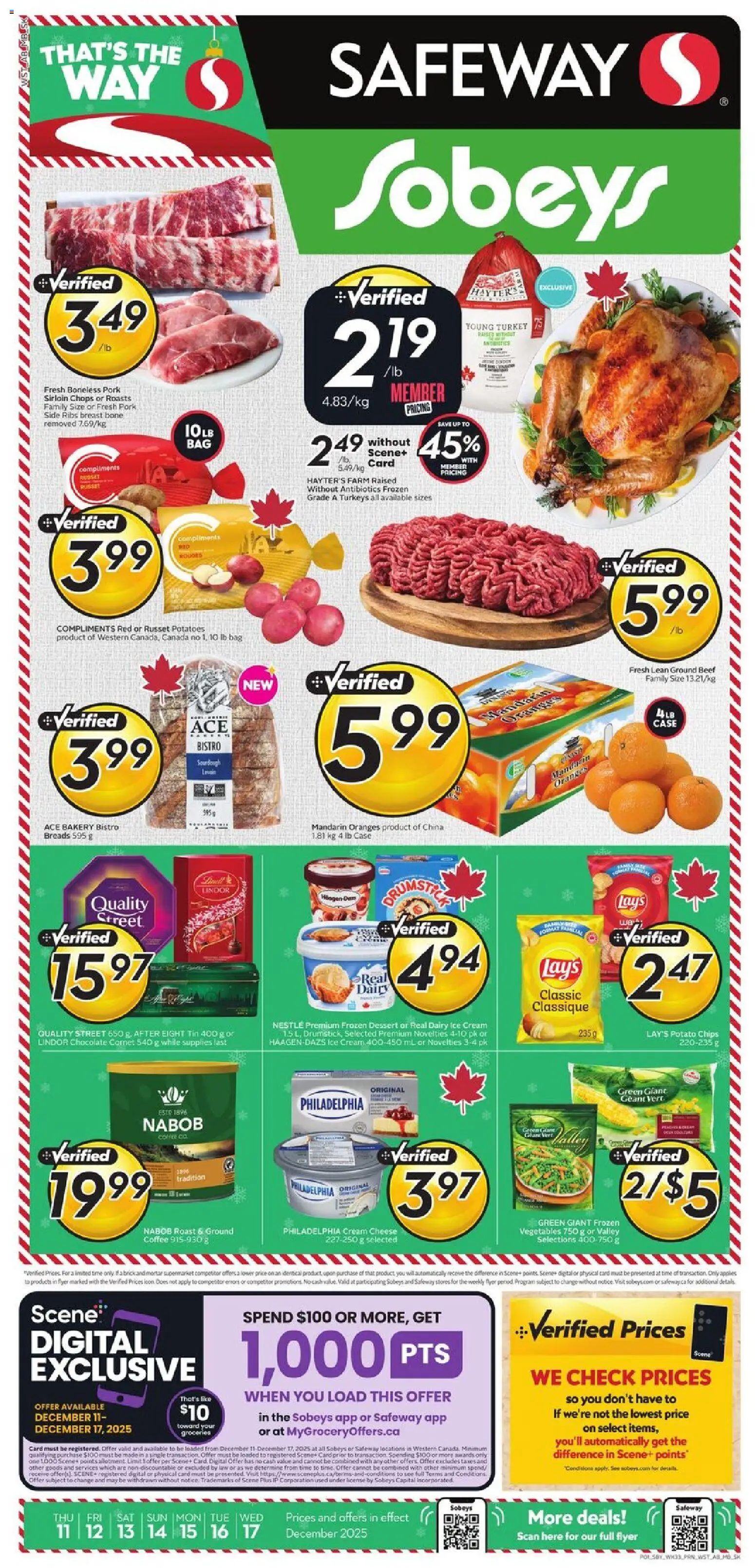 Safeway flyer valid from 11.12.2025 | Page: 1 | Products: Beef, Bag, Bakery, Oranges