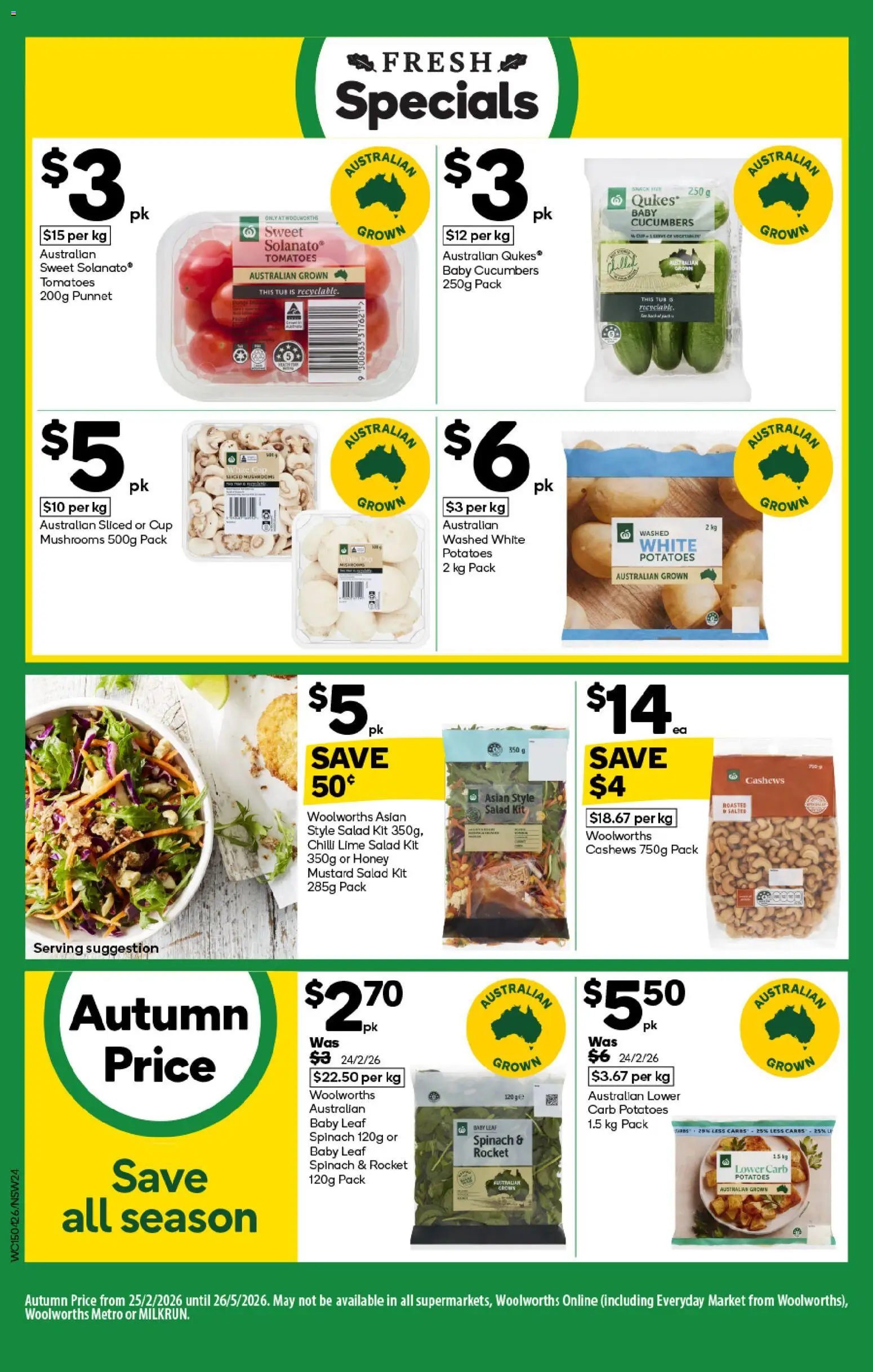 Woolworths catalogue - valid from 15.04.2026 | Page: 24 | Products: Mushrooms, Salad, Rocket, Potatoes