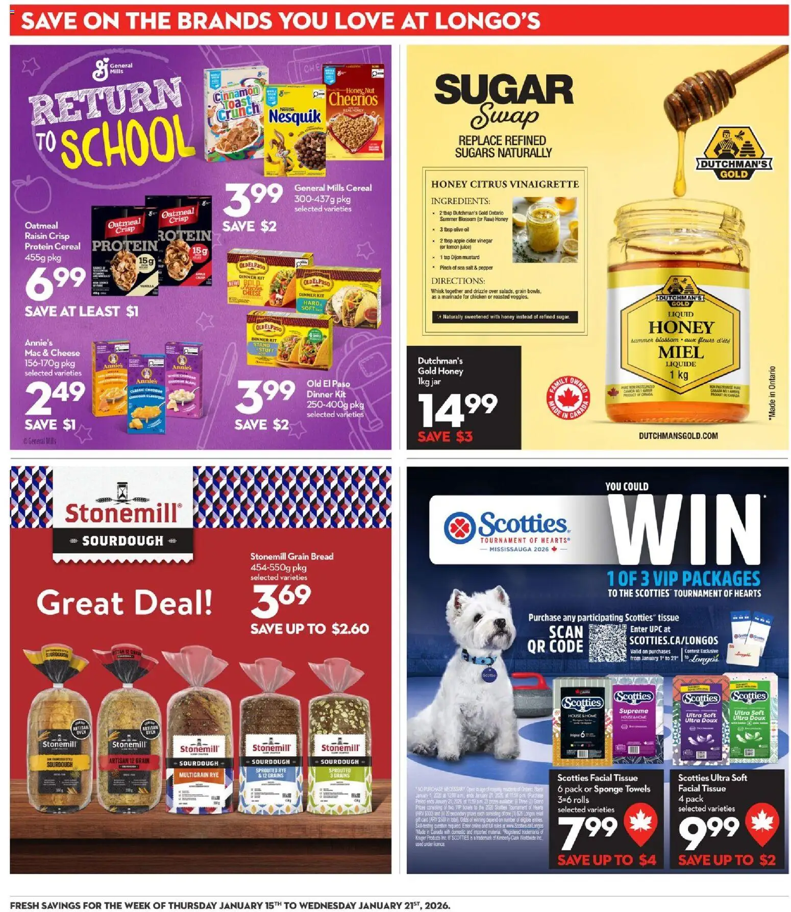 Longo's flyer valid from 15.01.2026 | Page: 18 | Products: Sponge, Cheese, Oil, Juice