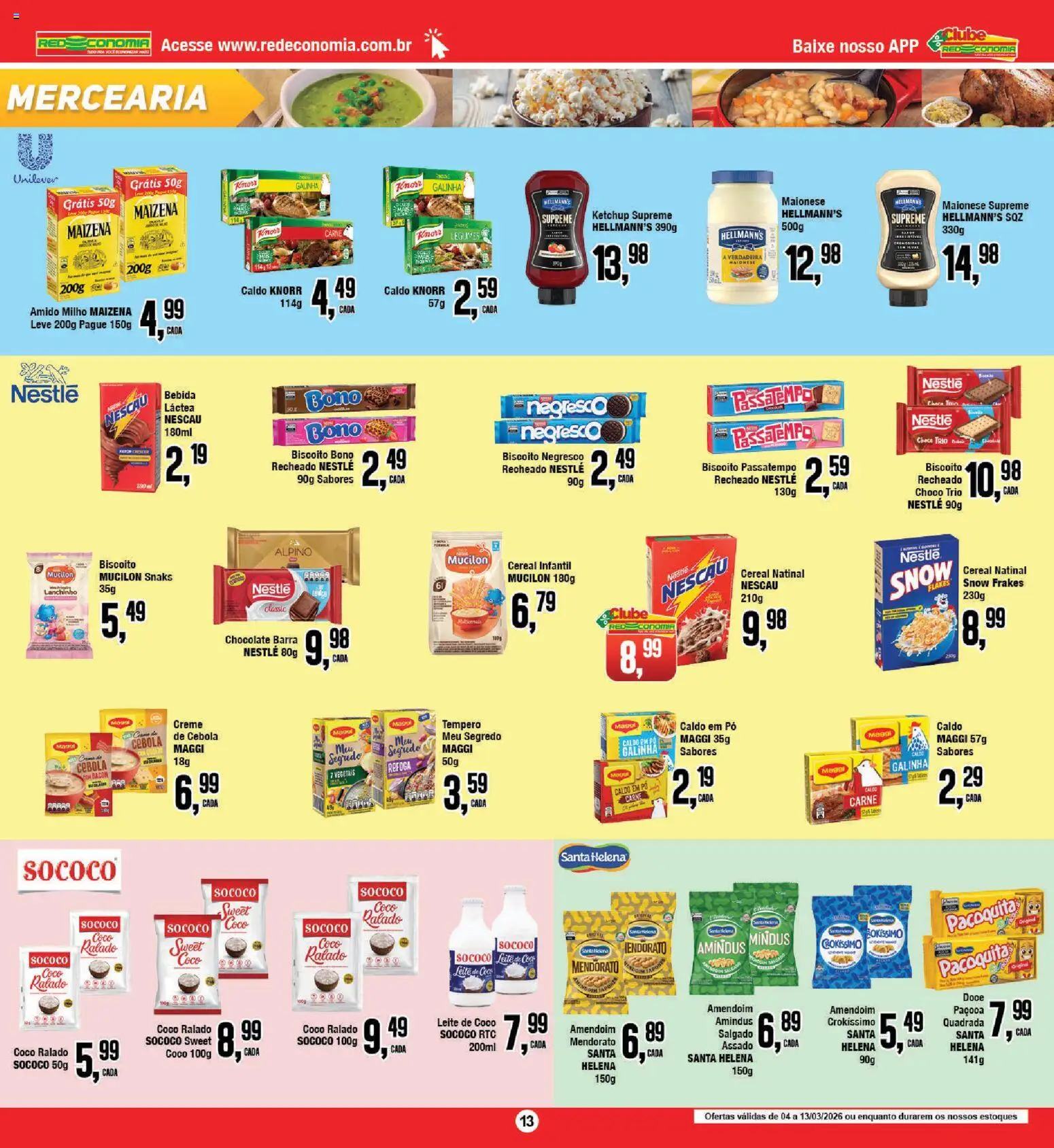 RedEconomia Folheto - válido de 13.03.2026 | Página: 13 | Produtos: Pó, Biscoito, Chocolate, Maionese