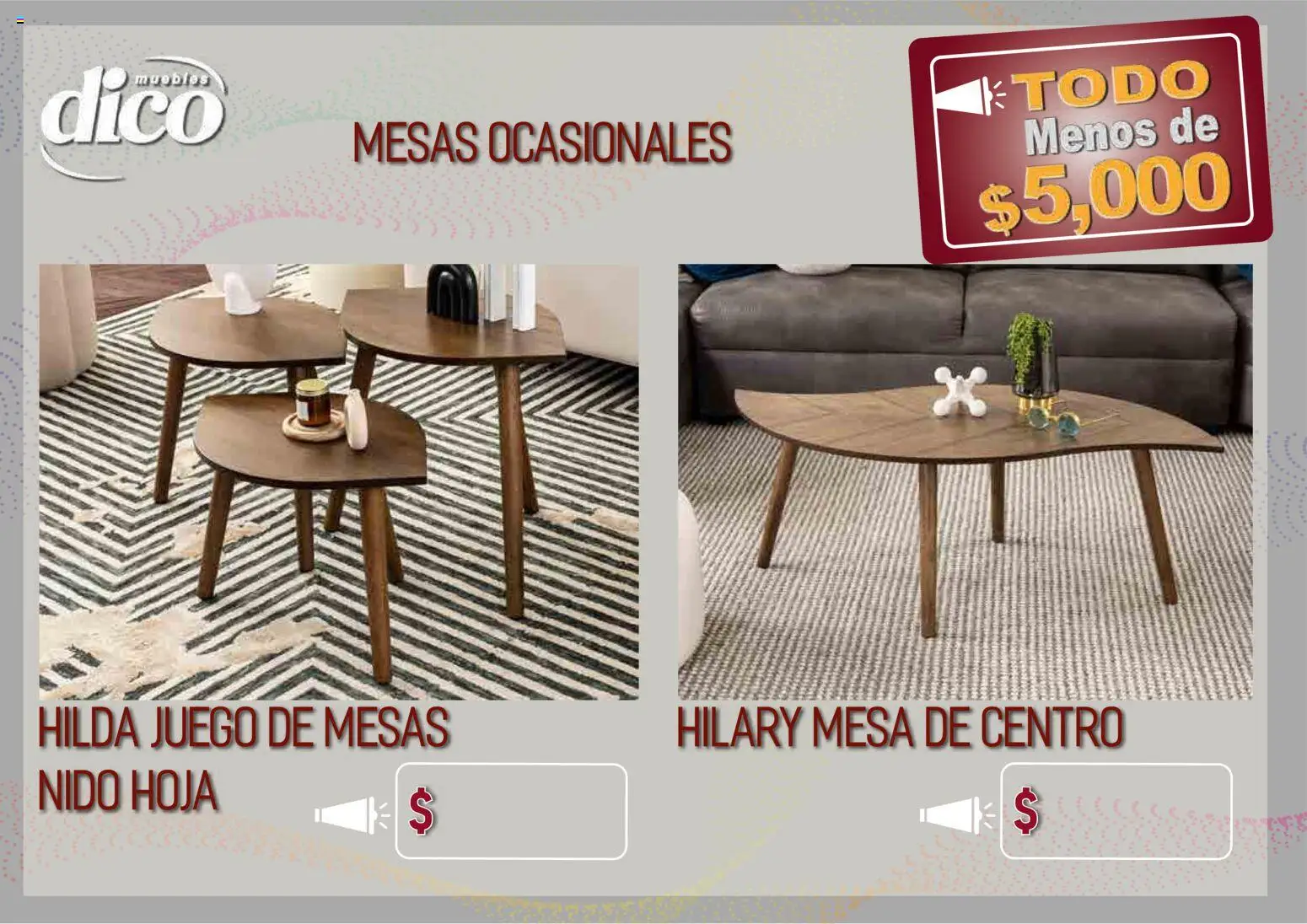 Nuevas ofertas de Muebles Dico válidas en toda la República Mexicana desde el 09.04.2026. ¡Encuentra las mejores ofertas en Muebles Dico catálogo Todo menos de 5000 Pacifico! | Página: 46 | Productos: Juego, Mesa de centro, Mesa