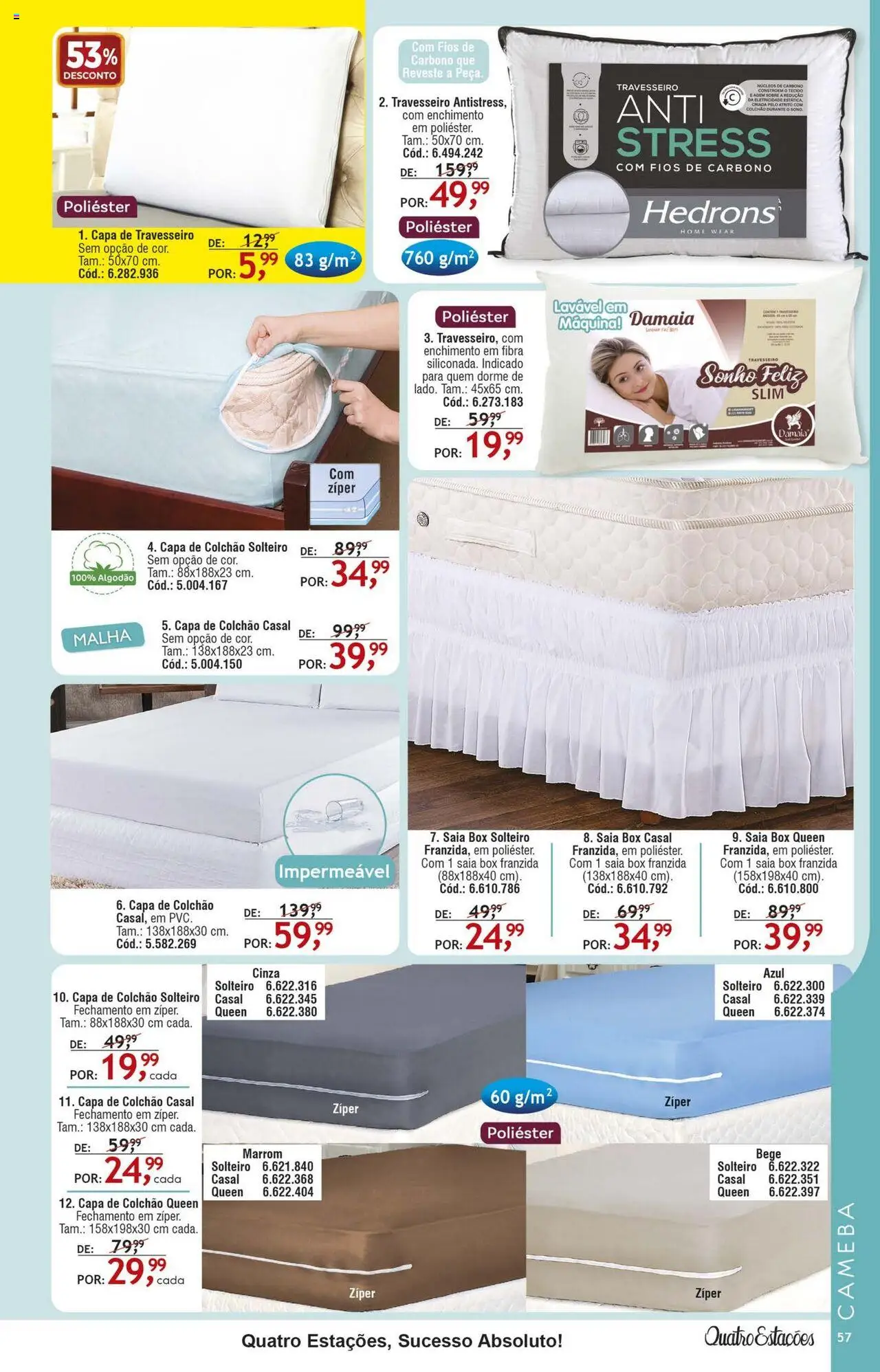 Quatro Estações Folheto - válido de 01.08.2025 | Página: 53 | Produtos: Travesseiro, Algodão, Capa de travesseiro, Capa de colchão