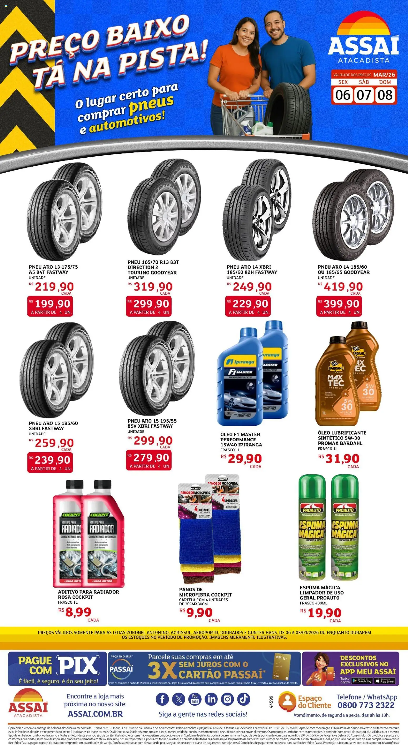 Assaí Atacadista Folheto - válido de 06.03.2026 | Página: 1 | Produtos: Pneu, Pneus, Base, Baixo