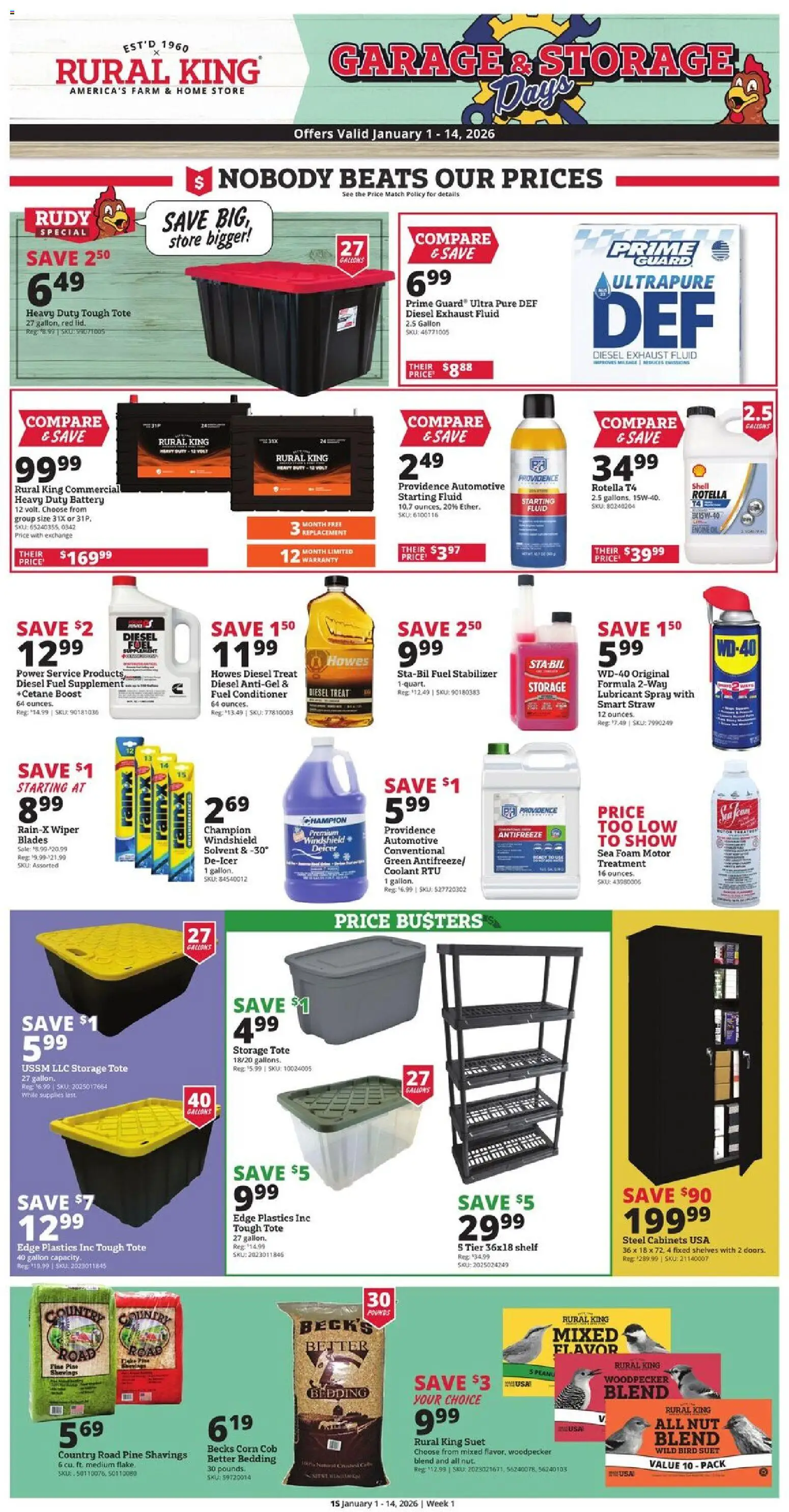 Rural King Weekly Ad - valid from 01.01.2026 | Page: 1 | Products: Shelf, Battery, Antifreeze, Coolant