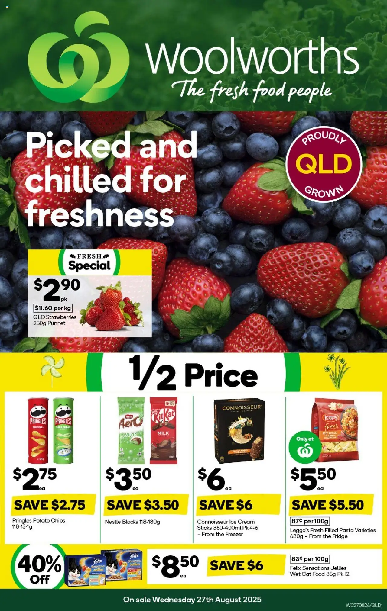 Woolworths catalogue - valid from 27.08.2025 | Page: 1 | Products: Milk, Strawberries, Chips, Cream