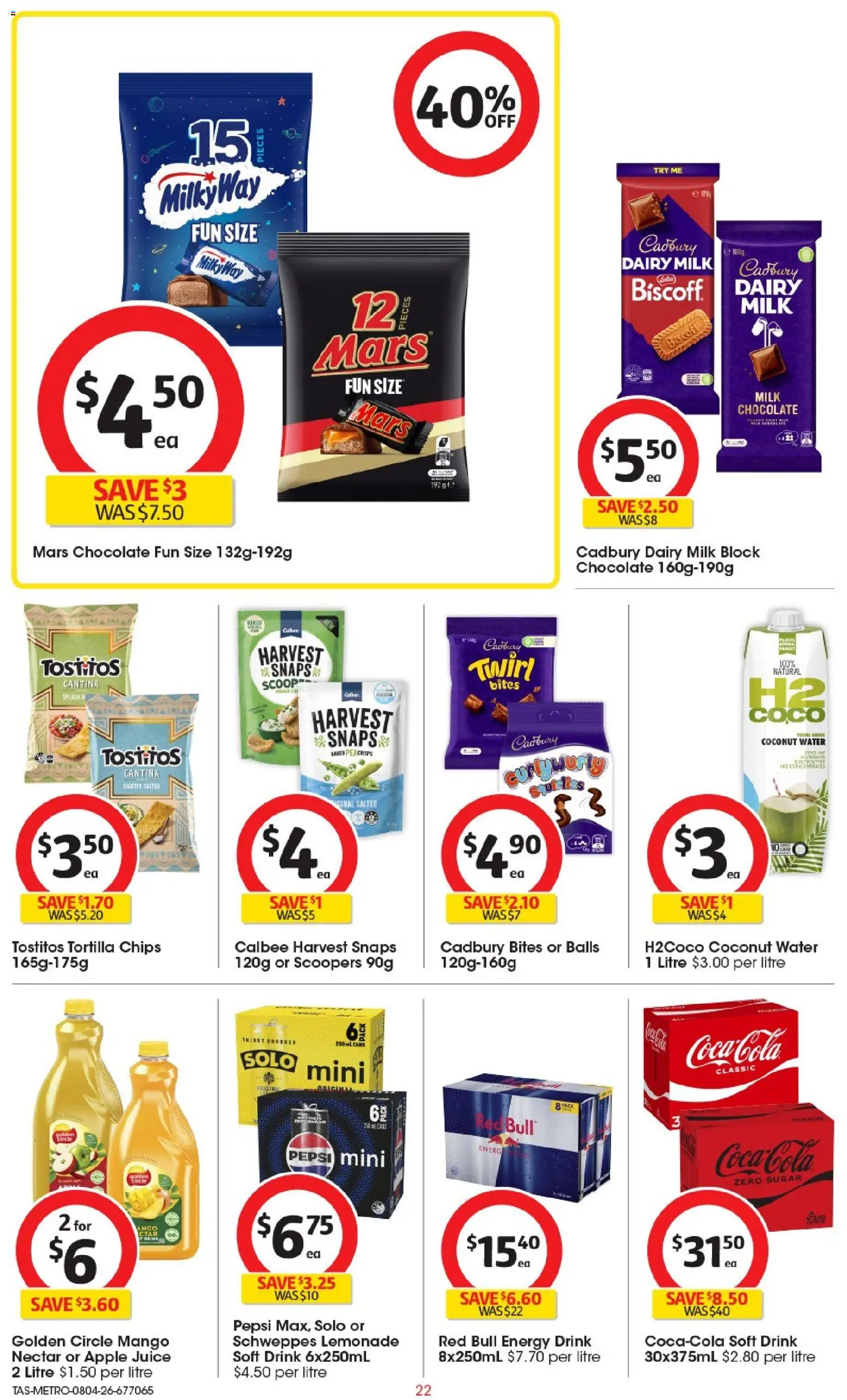 Coles catalogue - valid from 08.04.2026 | Page: 22 | Products: Energy drink, Coca Cola, Pepsi, Water