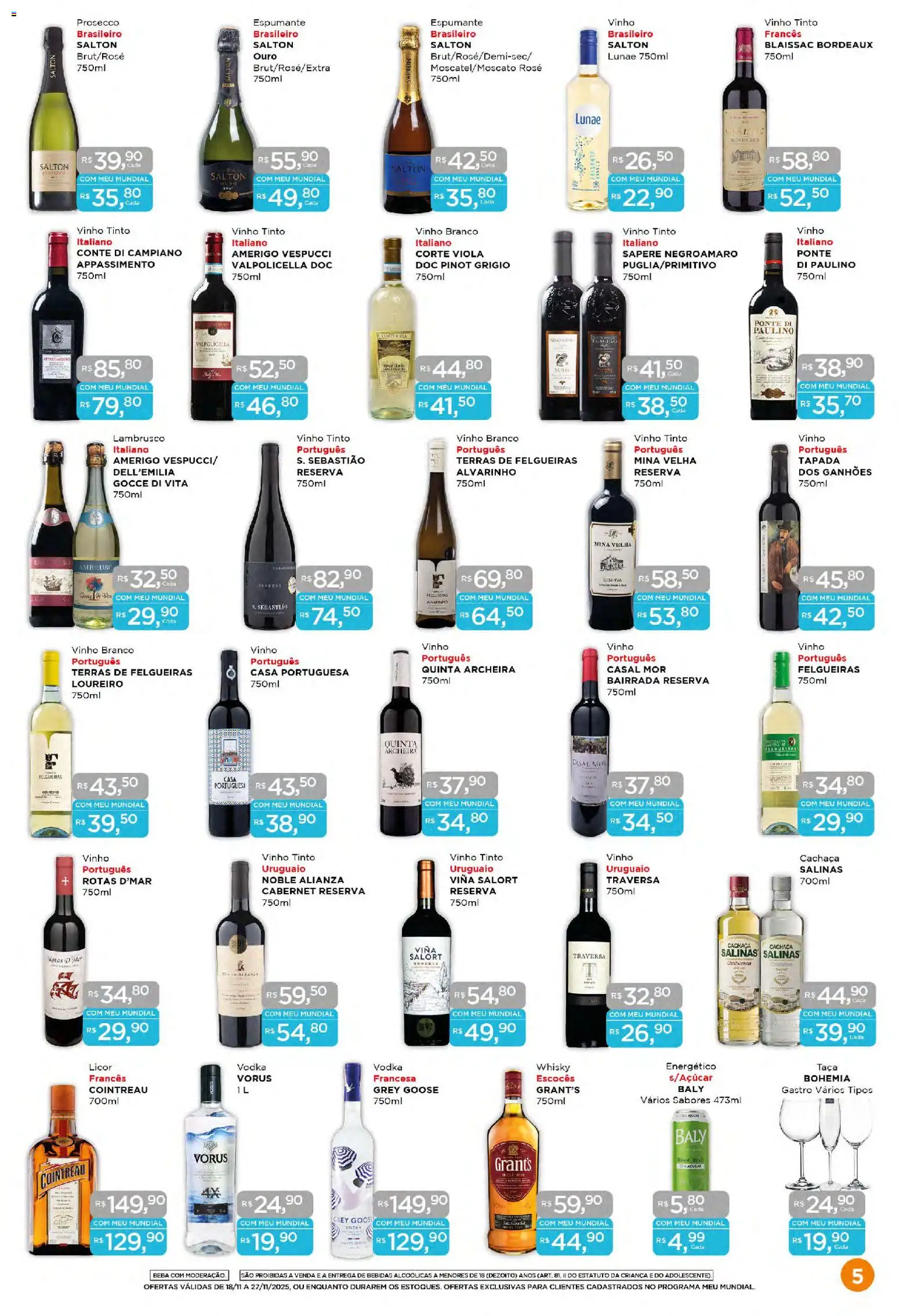 Mundial Folheto - válido de 18.11.2025 | Página: 5 | Produtos: Espumante, Cachaça, Vinho, Vodka