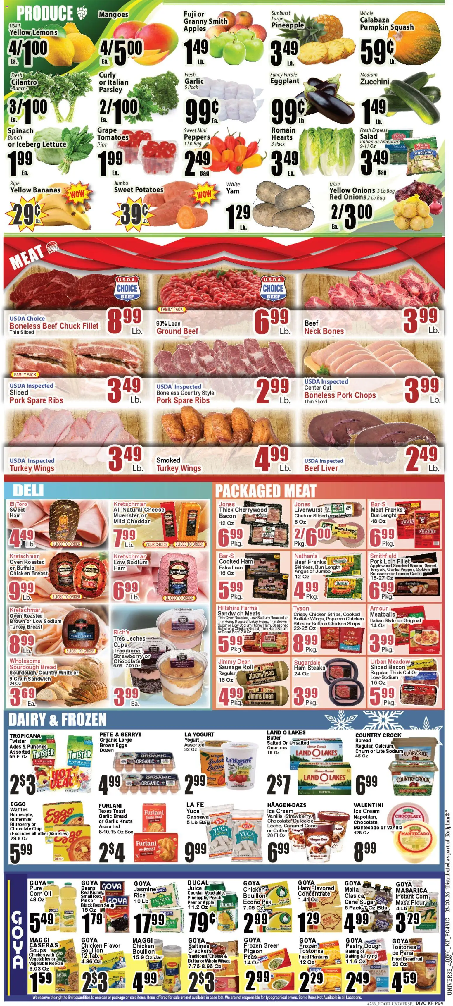 Food Universe Weekly Ad - valid from 20.03.2026 | Page: 4 | Products: Corn, Peppers, Cheese, Eggs