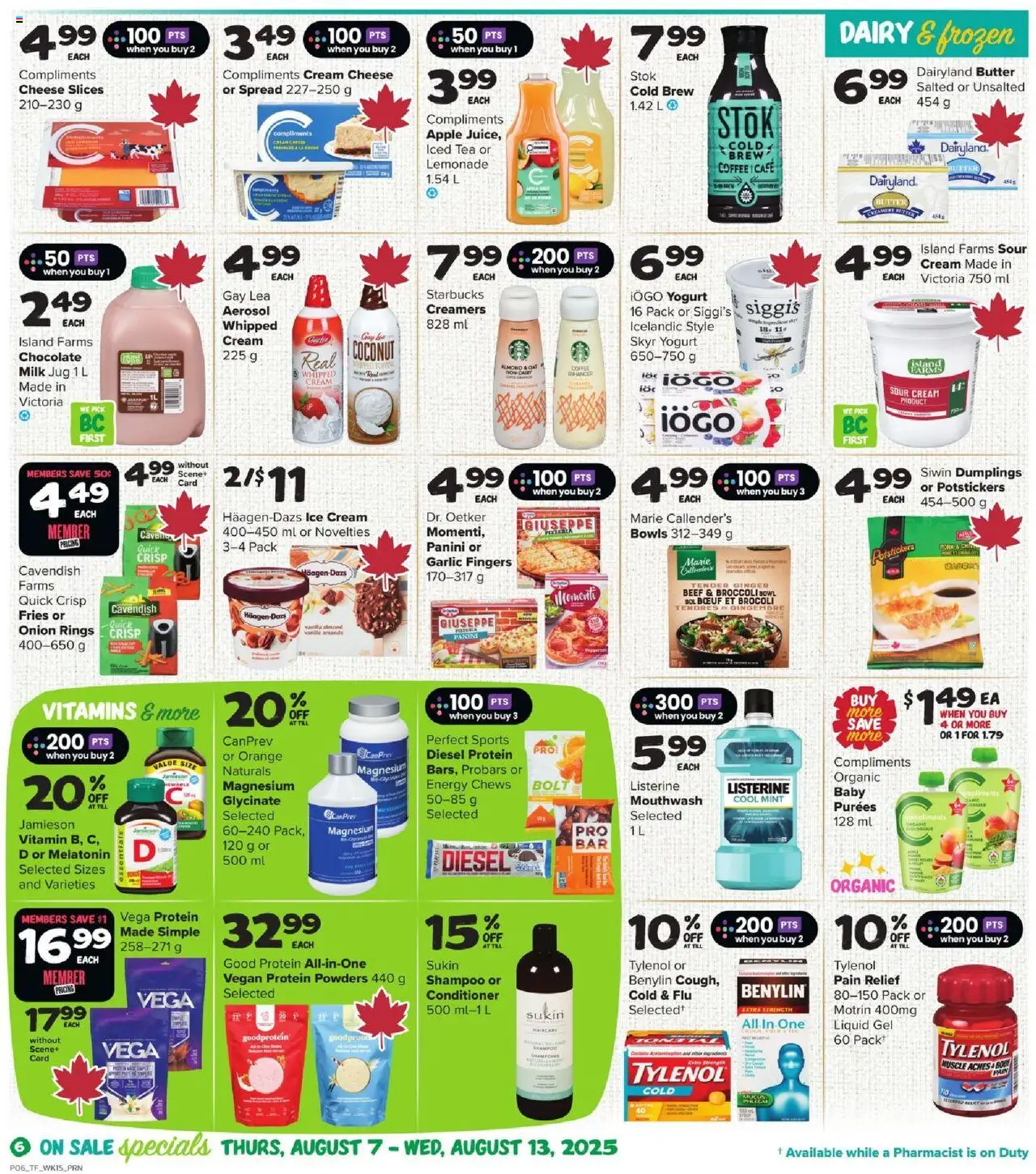 Thrifty Foods flyer valid from 07.08.2025 | Page: 8 | Products: Tea, Ice cream, Chocolate, Pork