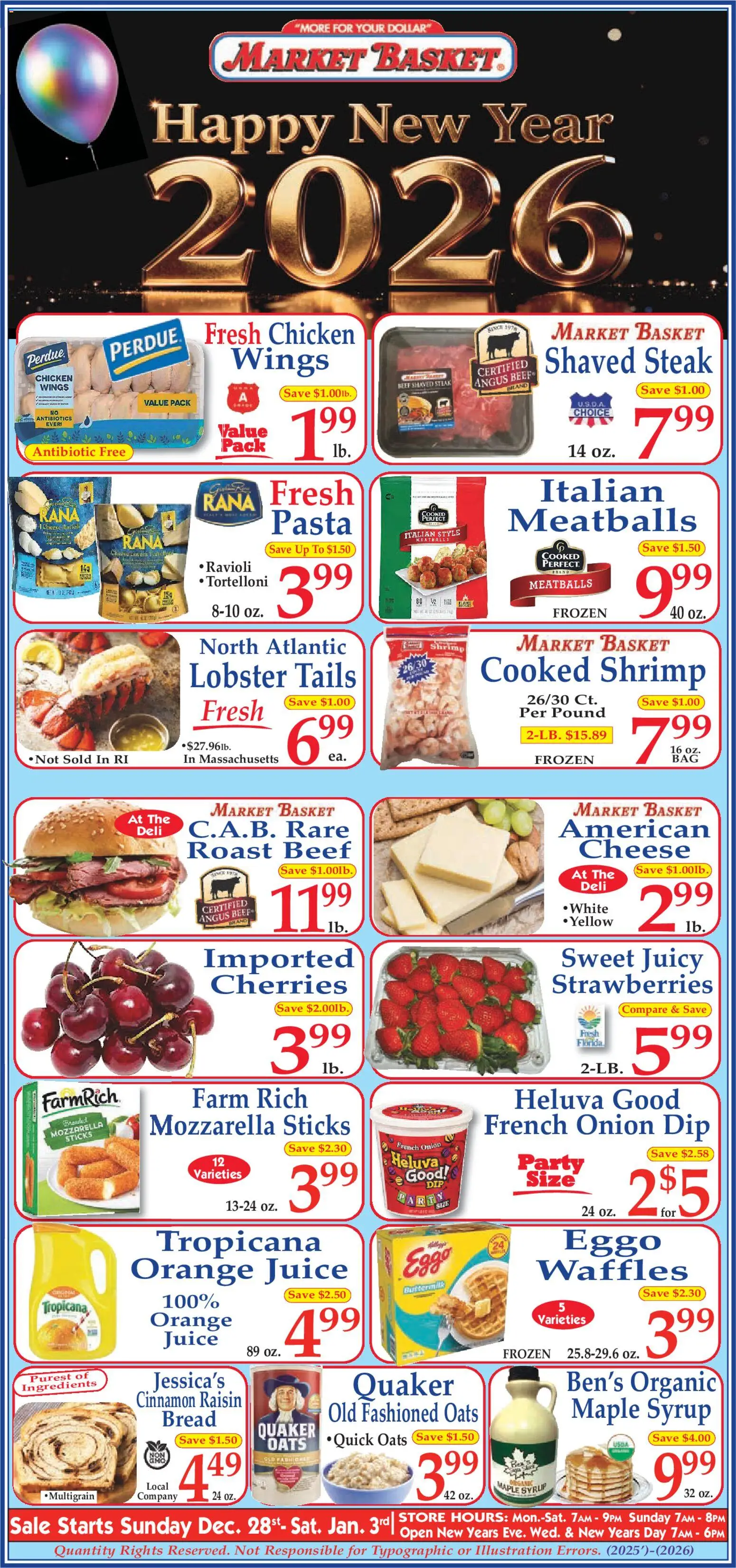 Market Basket Ad - valid from 28.12.2025 | Page: 1 | Products: Basket, Bread, Juice, Pasta