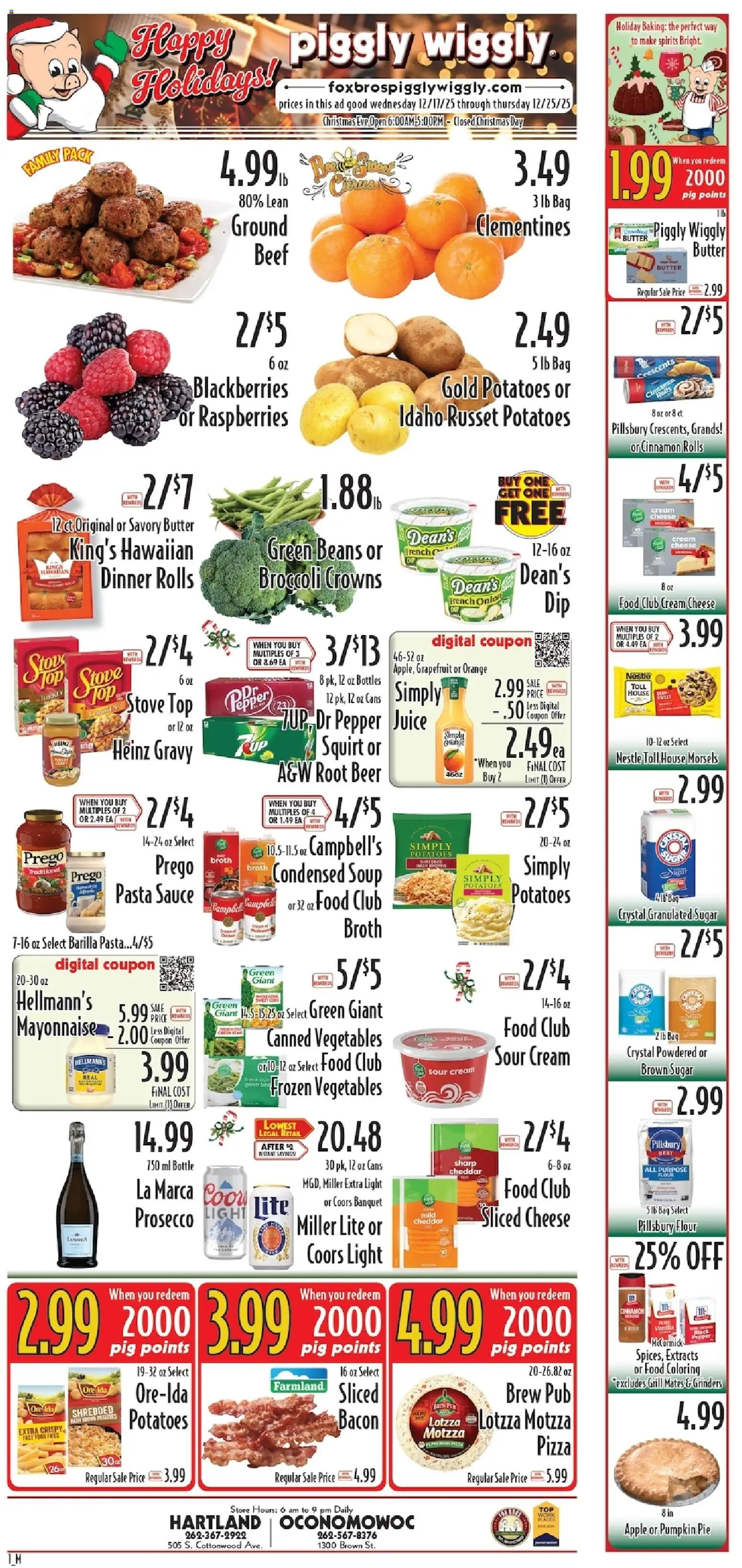 Piggly Wiggly Weekly Ad - valid from 17.12.2025 | Page: 1 | Products: Pizza, Pasta, Cream, Mayonnaise