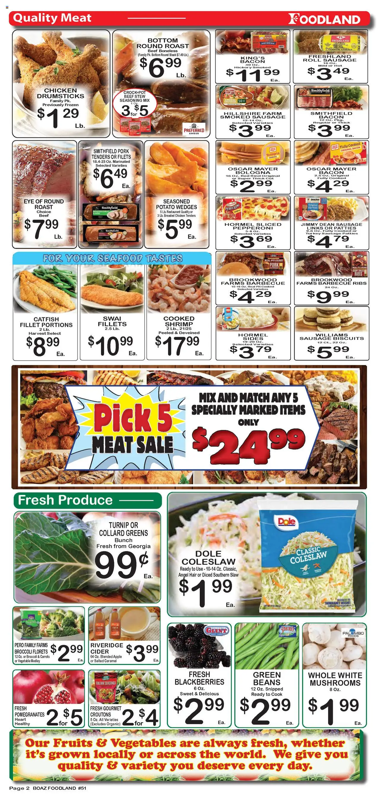 Foodland Weekly Ad - valid from 07.10.2025 | Page: 2 | Products: Mushrooms, Beef, Seafood, Greens