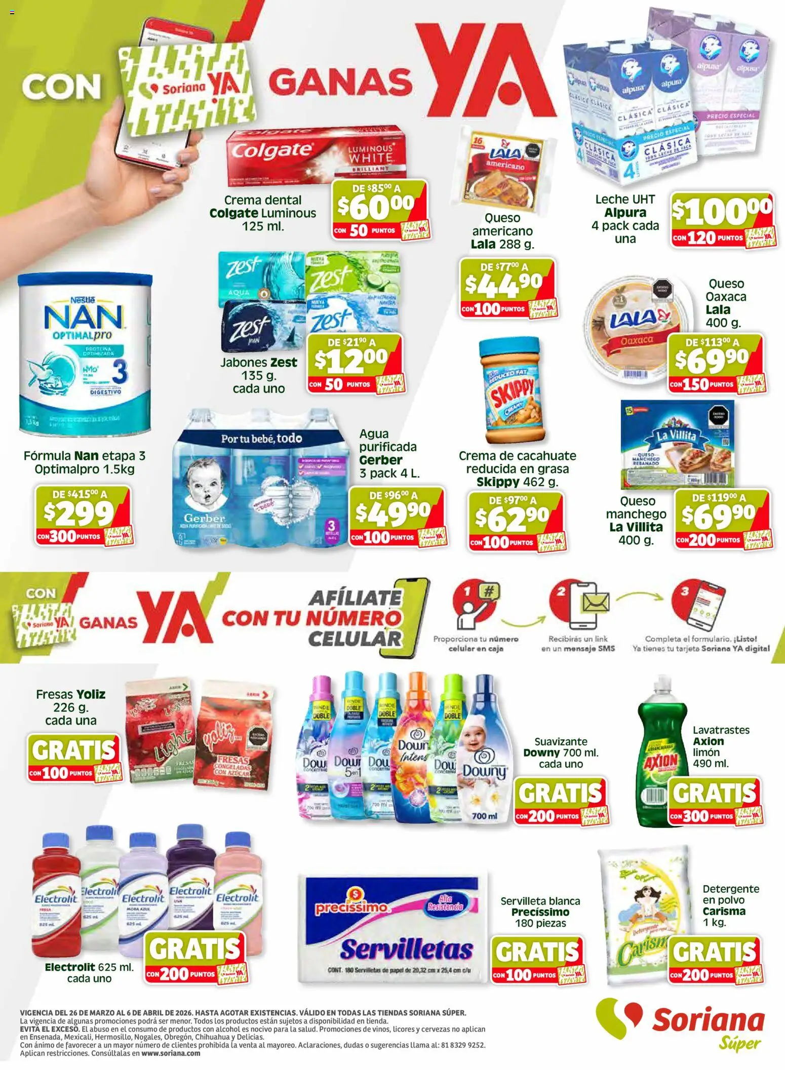 Nuevas ofertas de Soriana válidas en toda la República Mexicana desde el 26.03.2026. ¡Encuentra las mejores ofertas en Soriana En vacaciones apoyamos con todo Súper! | Página: 8 | Productos: Detergente, Queso, Suavizante, Caja