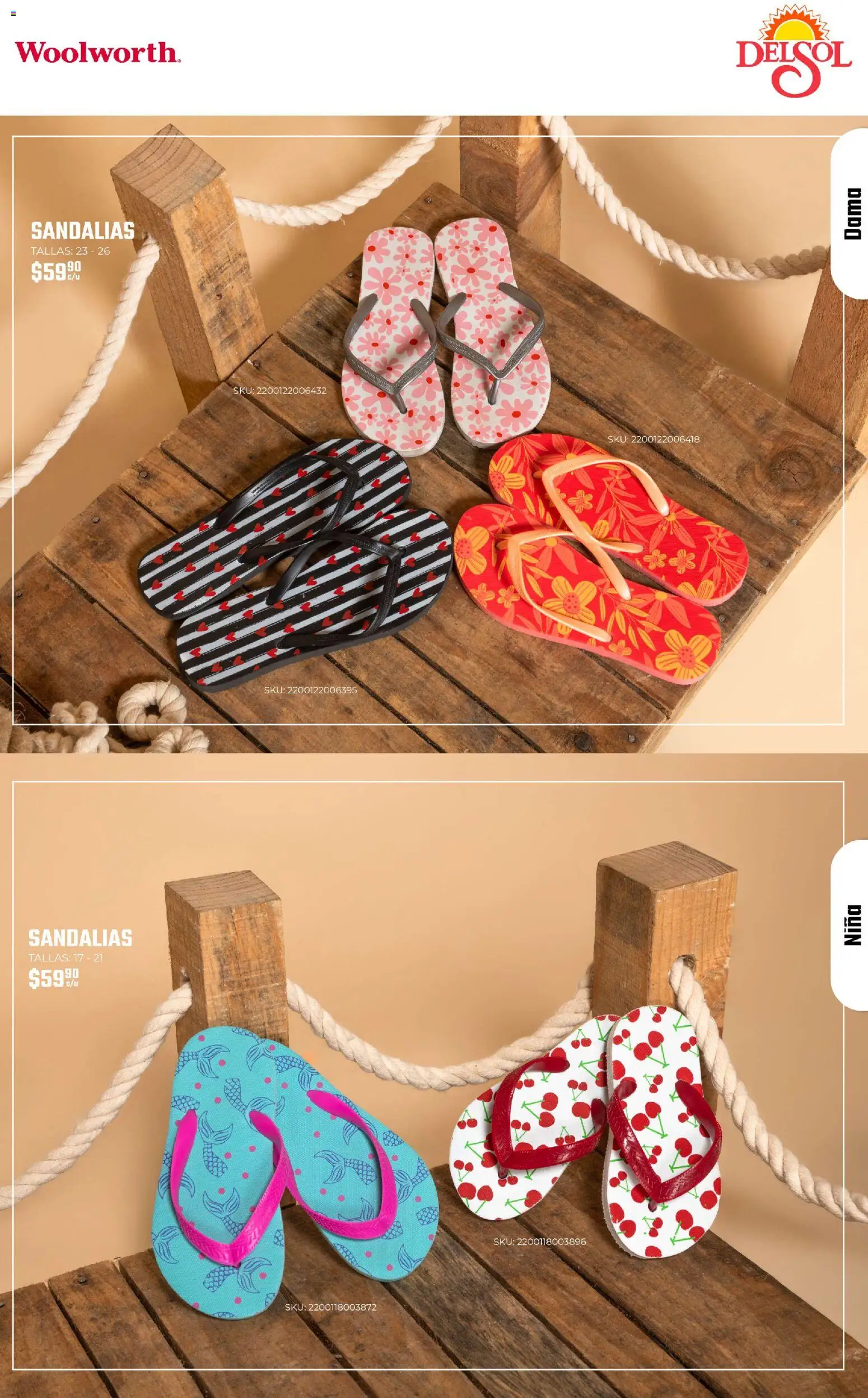 Nuevas ofertas de Del Sol y Woolworth válidas en toda la República Mexicana desde el 19.03.2026. ¡Encuentra las mejores ofertas en Del Sol y Woolworth catálogo Vacaciones 2026 ! | Página: 48 | Productos: Sandalias