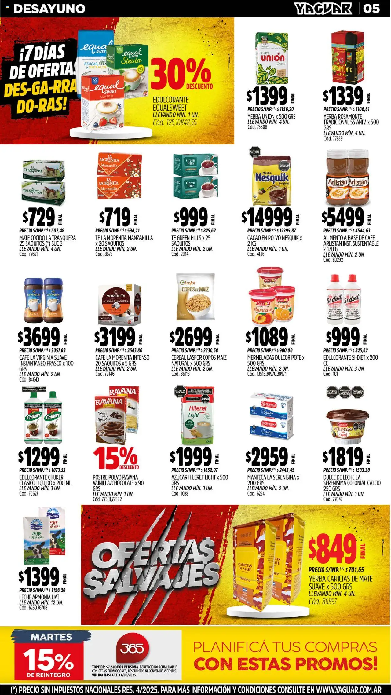 Yaguar - Misiones │ válido desde el 04.08.2025 | Página: 5 | Productos: Azucar, Manteca, Café, Té