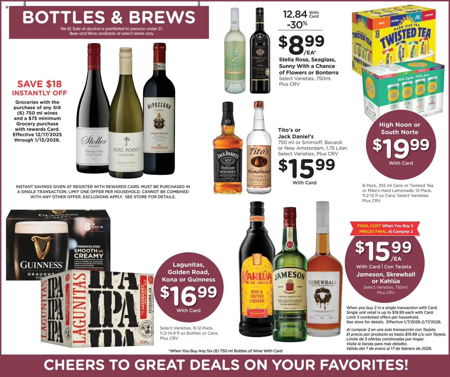 Ralphs Weekly Ad - valid from 07.01.2026 | Page: 12 | Products: Coffee, Juice, Beer, Whiskey