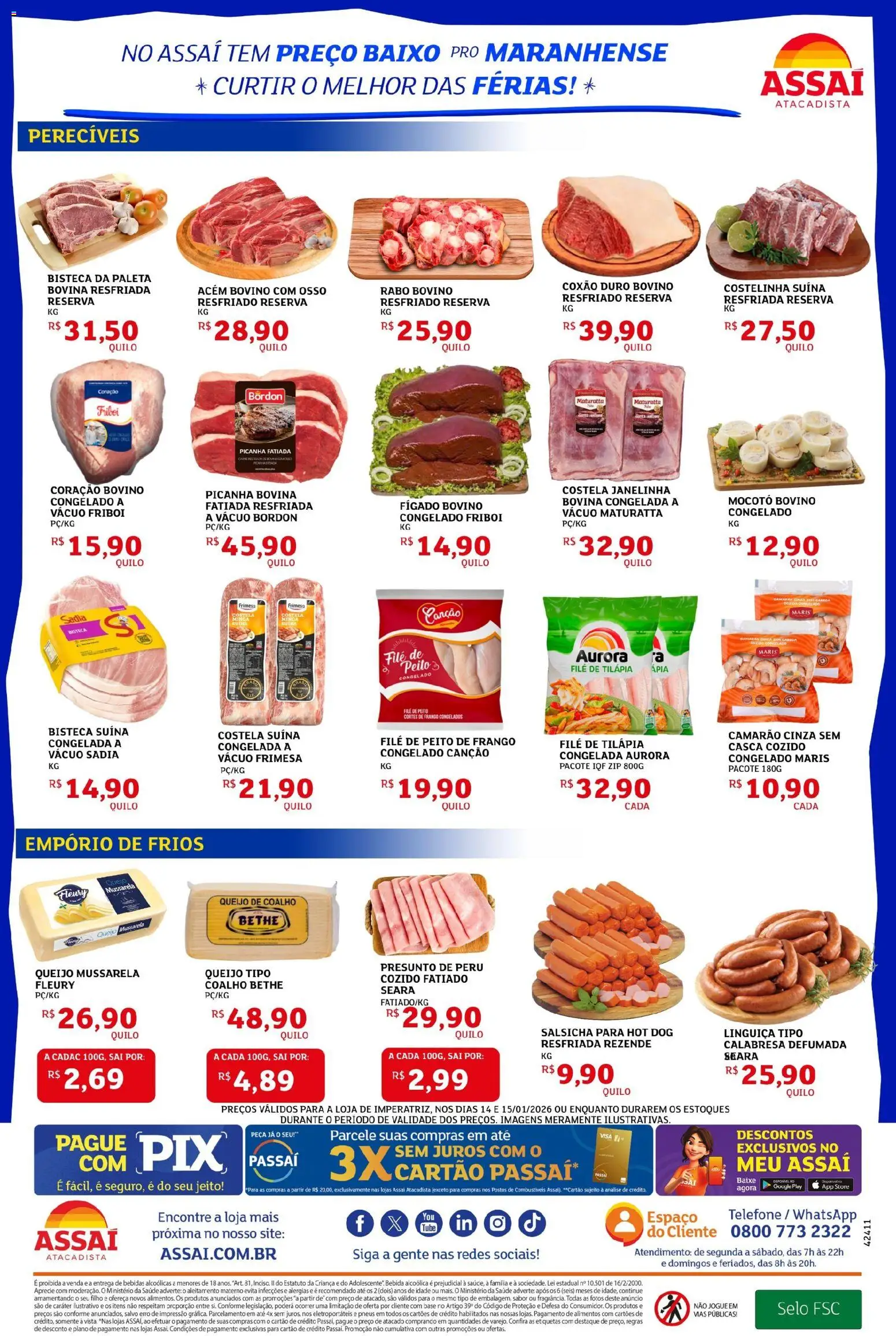 Assaí Atacadista Folheto - válido de 14.01.2026 | Página: 2 | Produtos: Picanha, Queijo, Frango, Peito de frango