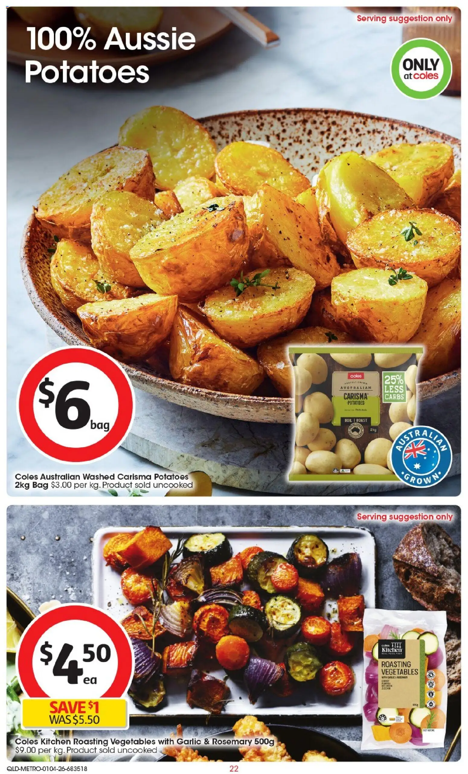 Coles catalogue - valid from 01.04.2026 | Page: 22 | Products: Potatoes, Vegetables, Garlic, Bag