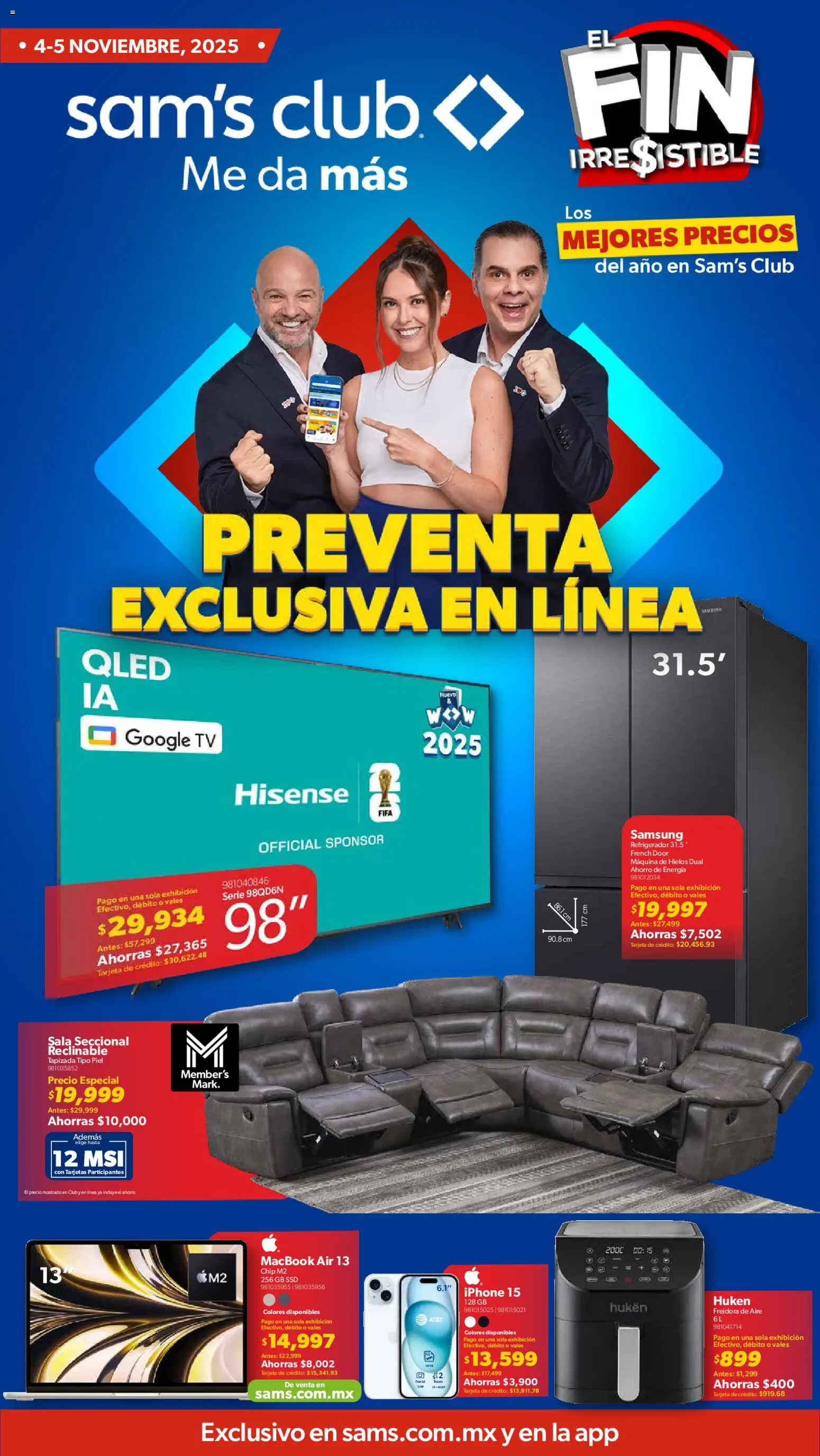 Nuevas ofertas de Sam's Club válidas en toda la República Mexicana desde el 04.11.2025. ¡Encuentra las mejores ofertas en Sam's Club Buen Fin! | Página: 1 | Productos: Refrigerador, Freidora de aire, Freidora