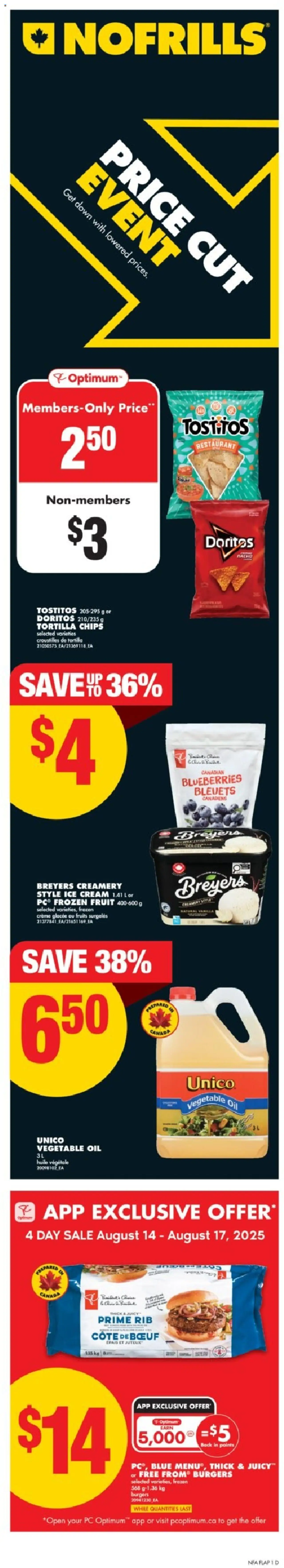 No Frills flyer valid from 14.08.2025 | Page: 1 | Products: Chips, Cream, Ice cream, PC