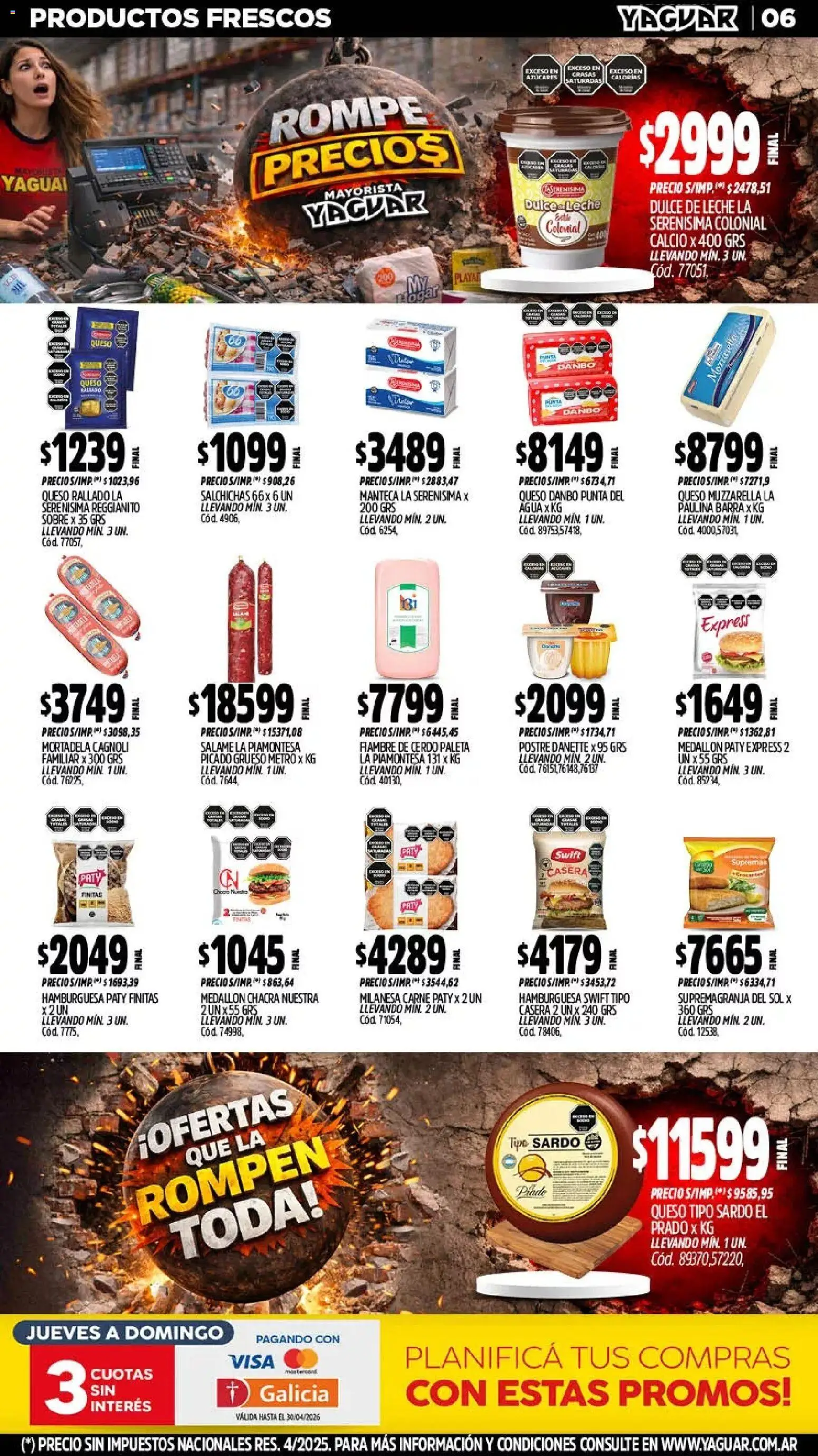 Yaguar catálogo │ válido desde el 06.04.2026 | Página: 6 | Productos: Dulce de leche, Agua, Queso, Salame