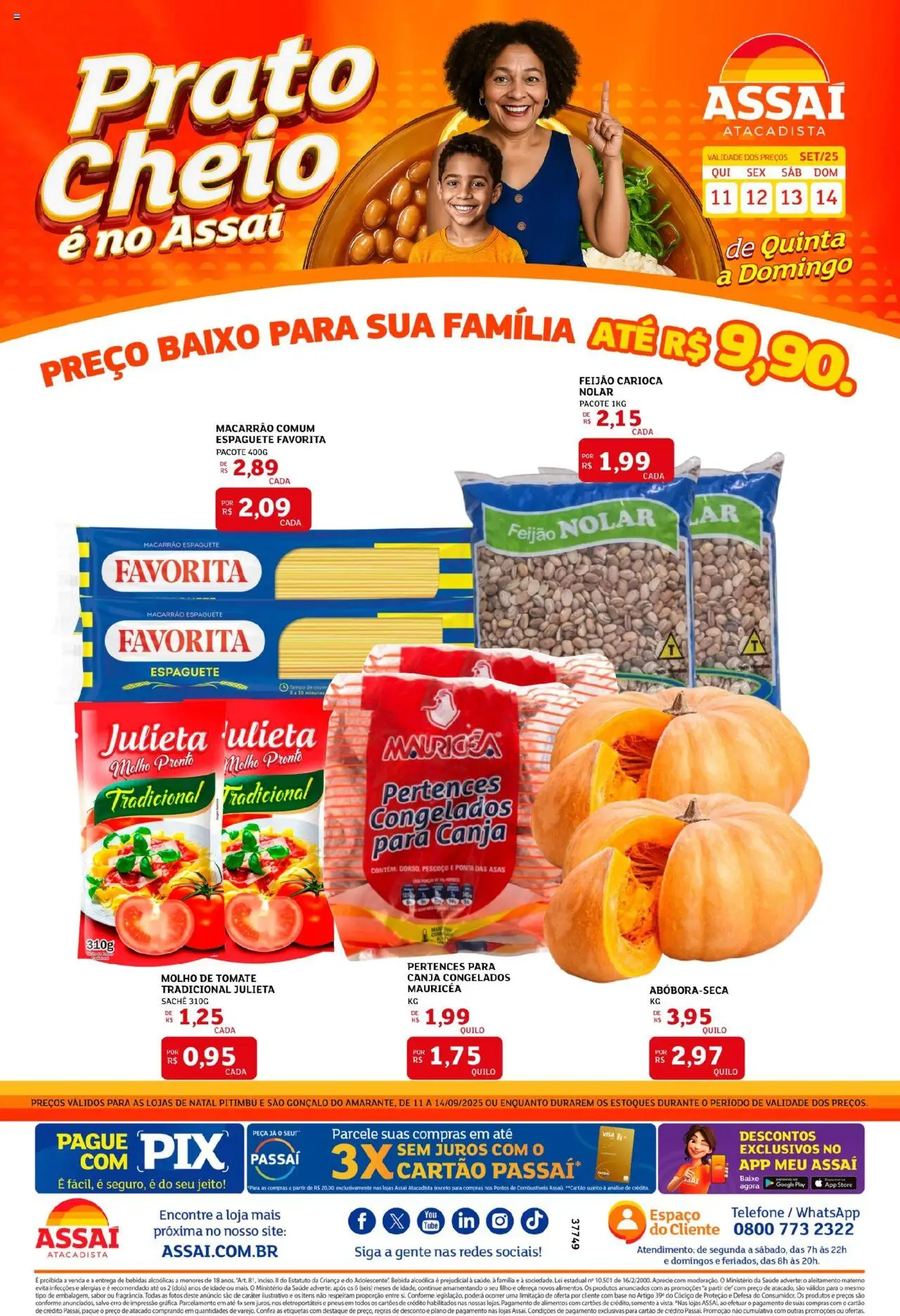 Assaí Atacadista Folheto - válido de 11.09.2025 | Página: 1 | Produtos: Espaguete, Macarrão, Baixo, Bebida
