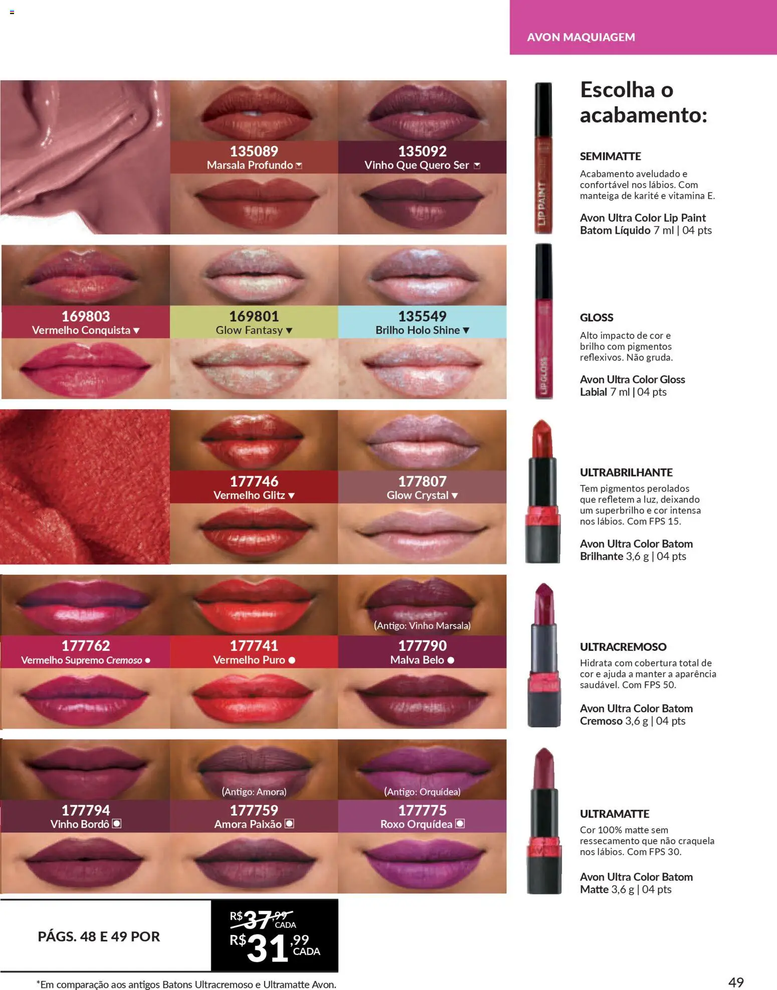 Avon Folheto - válido de 06.01.2026 | Página: 49 | Produtos: Maquiagem, Batom, Gloss labial, Vinho