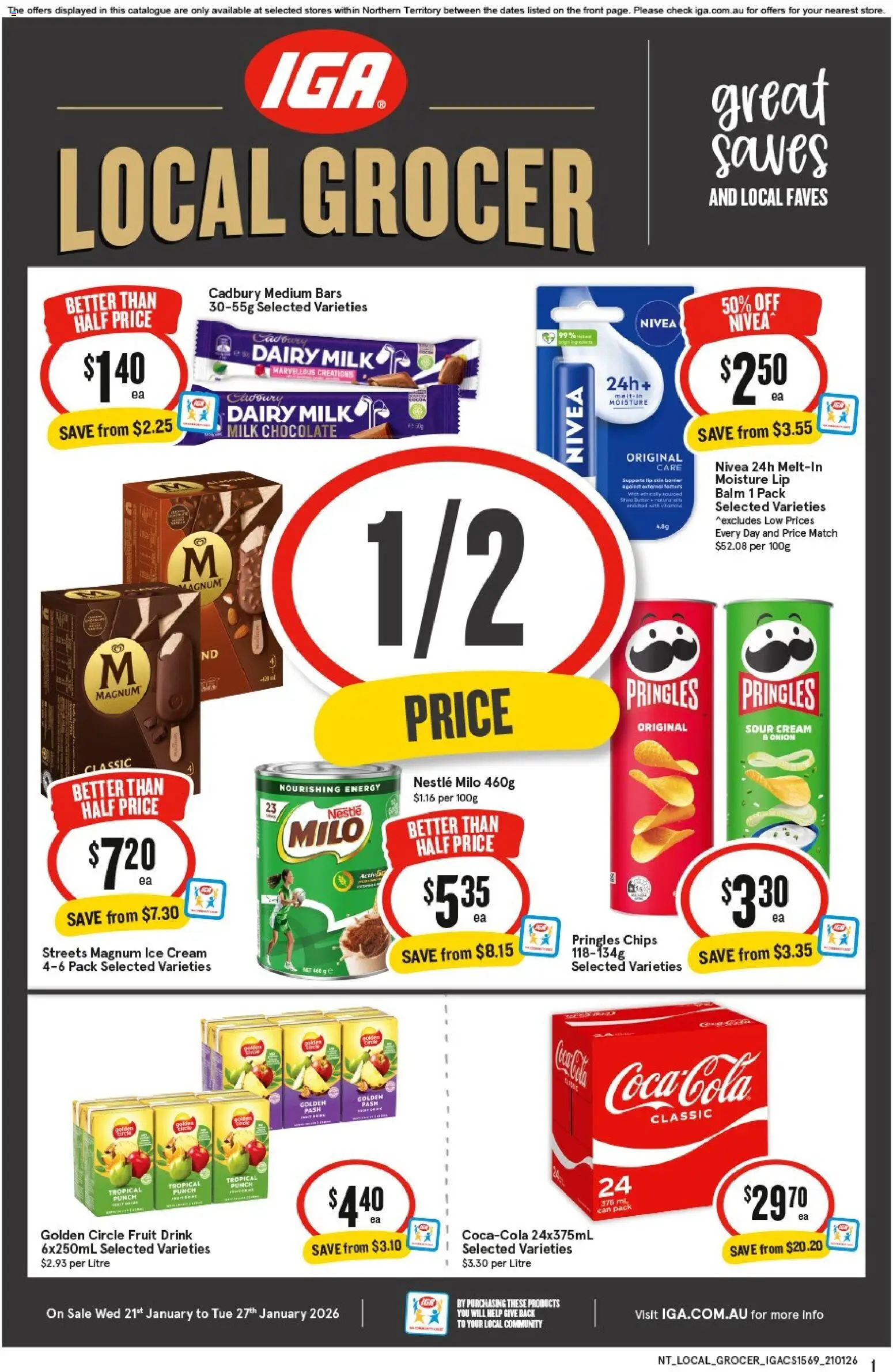 IGA catalogue - valid from 21.01.2026 | Page: 1 | Products: Dairy, Chocolate, Chips, Cream