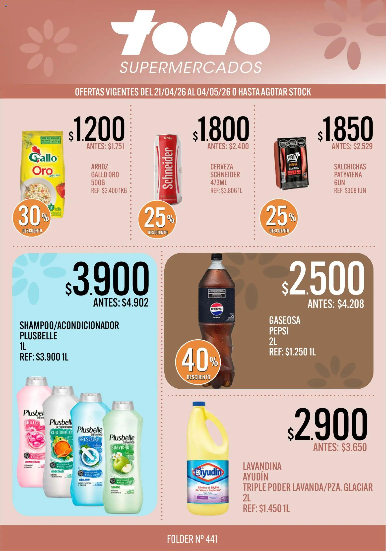 Supermercados TODO - Ofertas │ válido desde el 21.04.2026 | Página: 1 | Productos: Lavandina, Shampoo, Brillo, Arroz