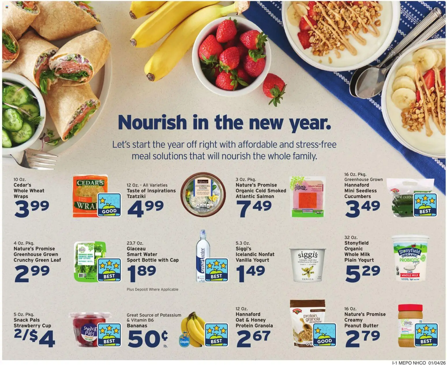 Hannaford Weekly Ad - valid from 04.01.2026 | Page: 9 | Products: Lettuce, Milk, Bananas, Water