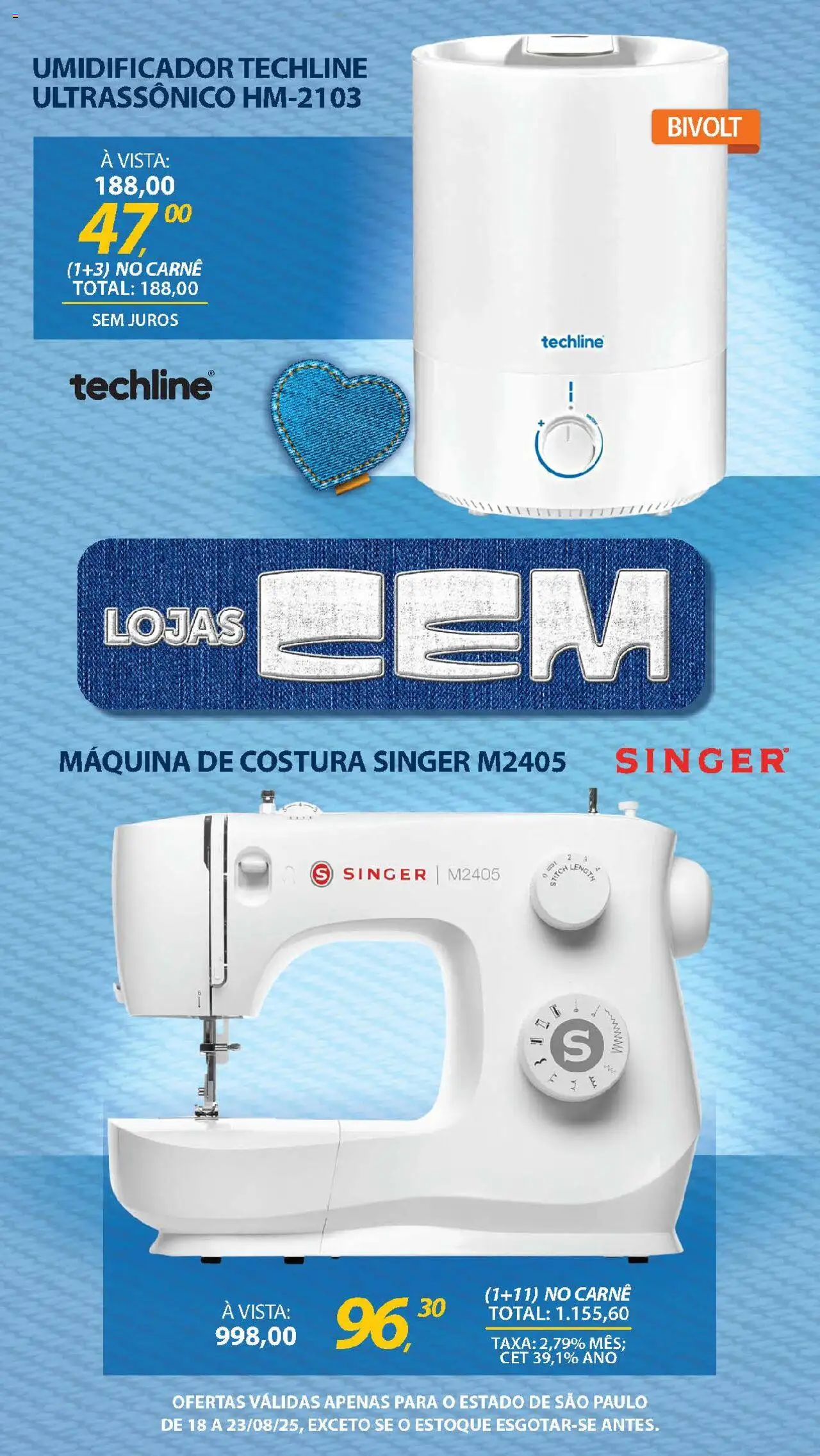 Lojas Cem Folheto - válido de 18.08.2025 | Página: 57 | Produtos: Máquina de costura, Carne, Umidificador
