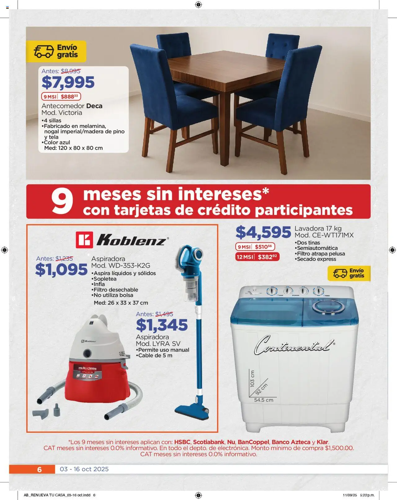 Nuevas ofertas de Chedraui válidas en toda la República Mexicana desde el 03.10.2025. ¡Encuentra las mejores ofertas en Chedraui - Promociones! | Página: 6 | Productos: Bolsa, Cable, Lavadora, Banco