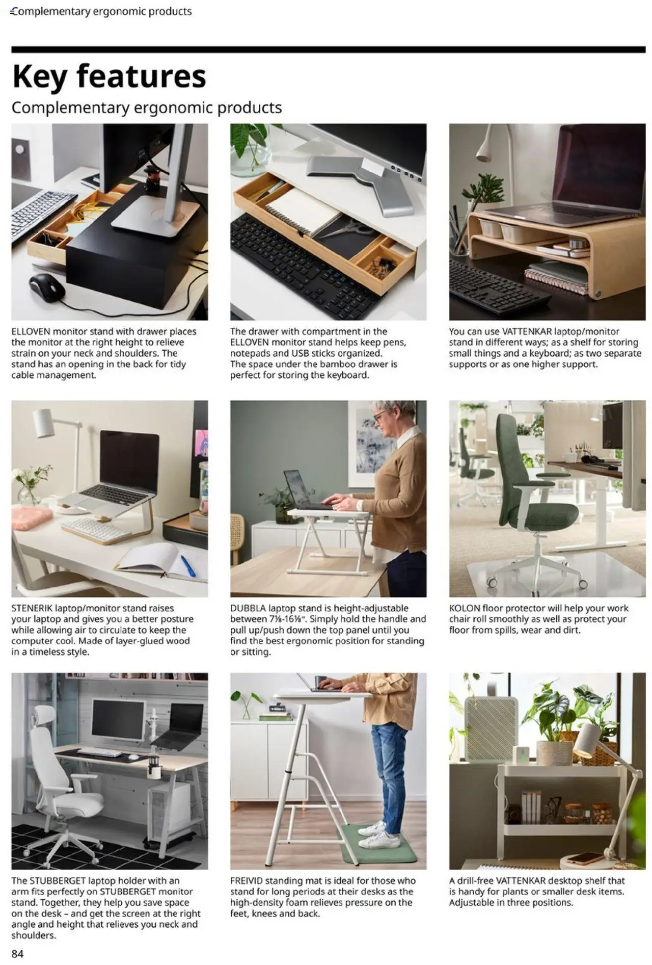 IKEA Office Brochure 2025 - valid from 01.03.2025 | Page: 84 | Products: Shelf, Desk, Monitor, Cable