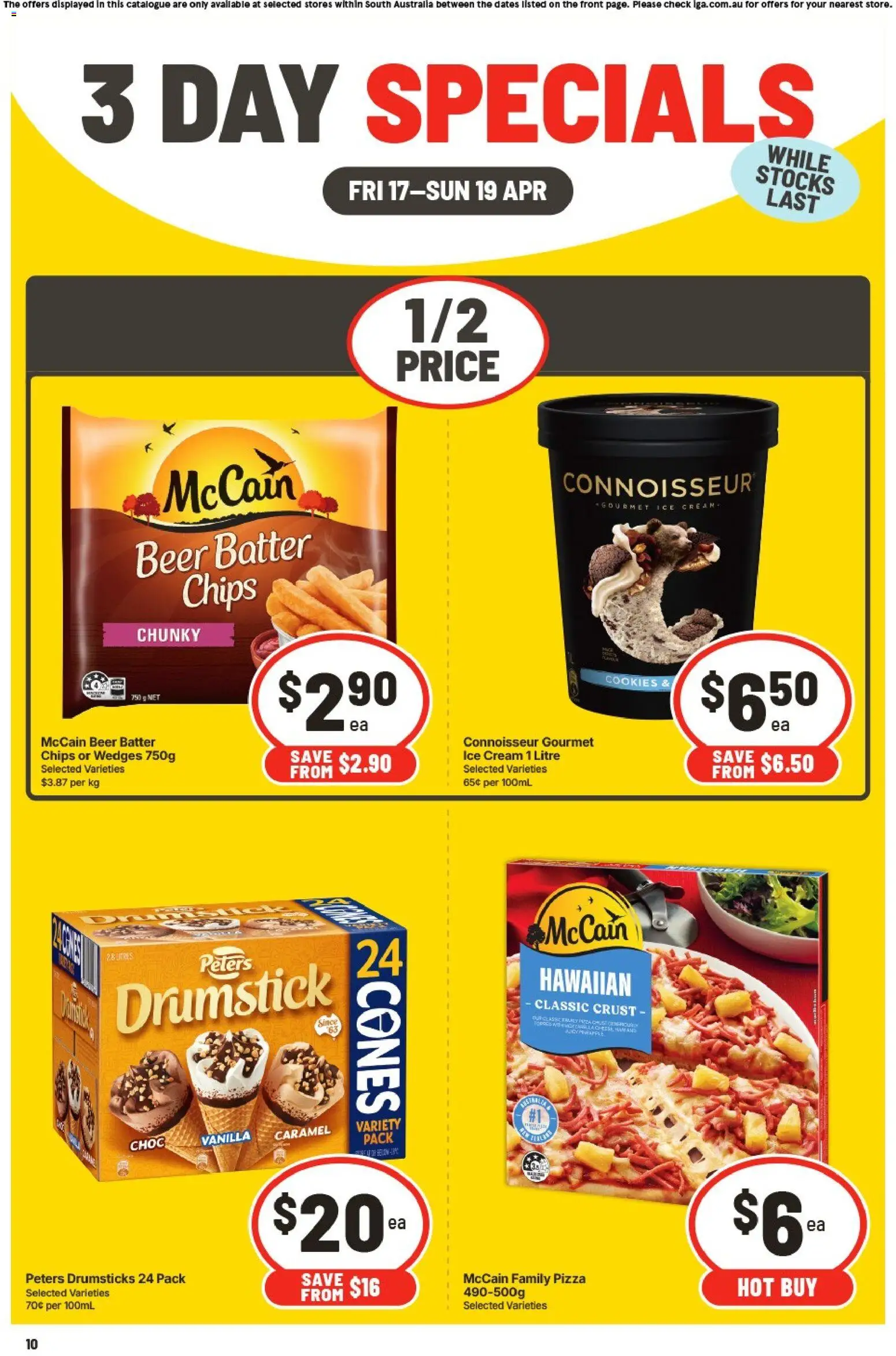 IGA catalogue - valid from 17.04.2026 | Page: 3 | Products: Pizza, Beer, Chips, Cream
