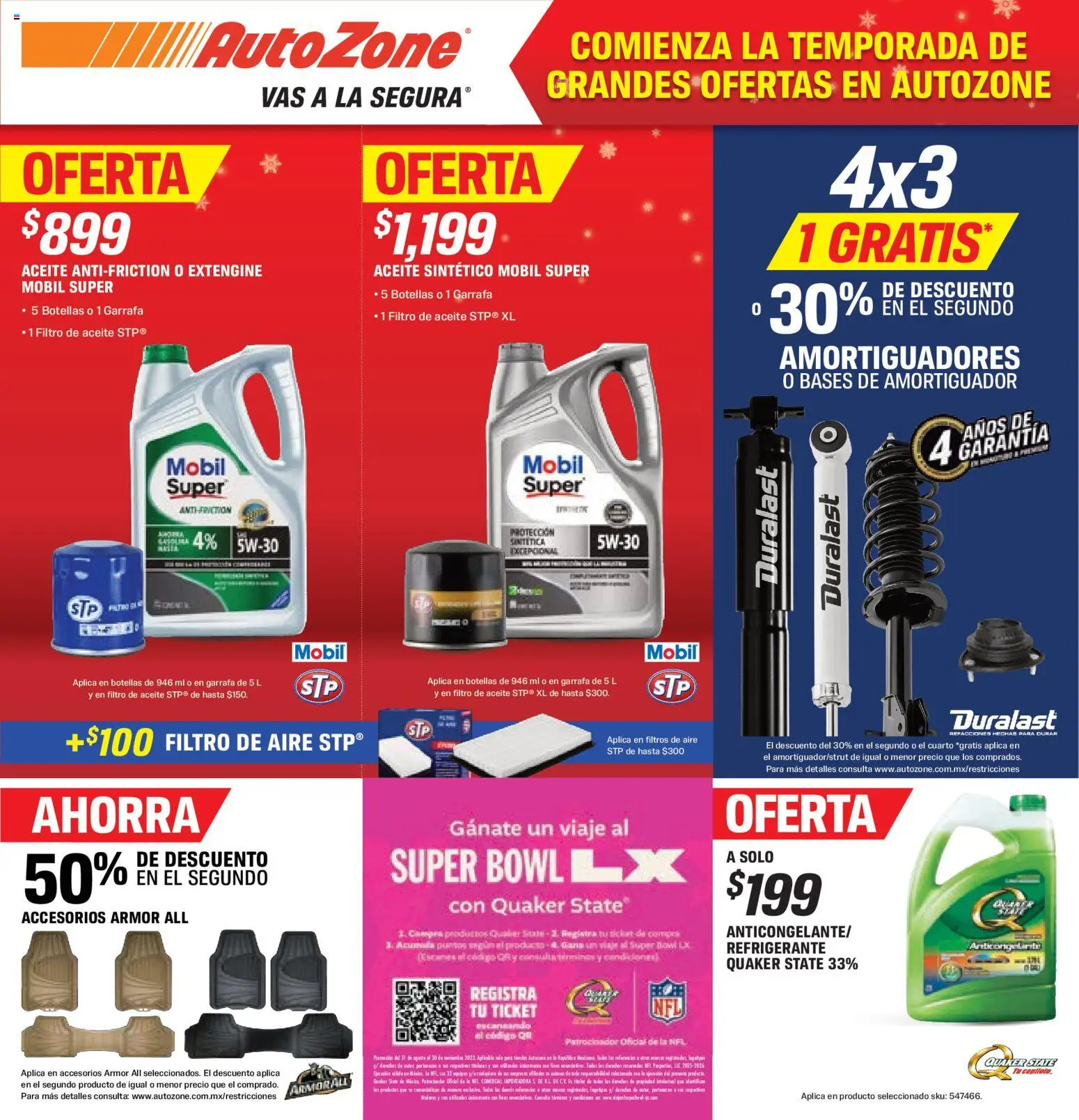 Nuevas ofertas de AutoZone válidas en toda la República Mexicana desde el 30.10.2025. ¡Encuentra las mejores ofertas en AutoZone catálogo! | Página: 1 | Productos: Pera, Aceite, Cámara, Bowl