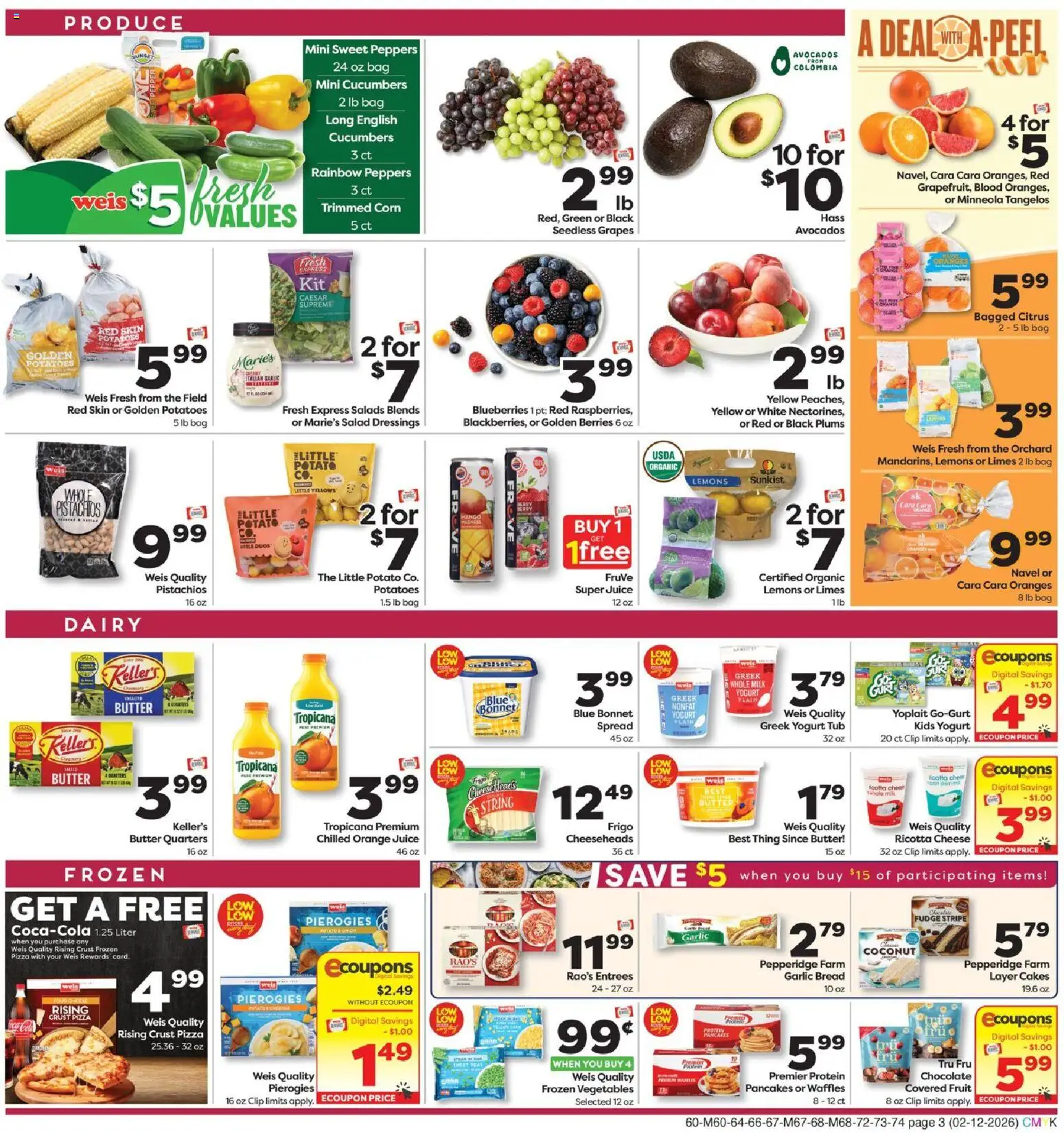 Weis Weekly Circular - WV - valid from 12.02.2026 | Page: 3 | Products: Bread, Juice, Garlic, Blueberries