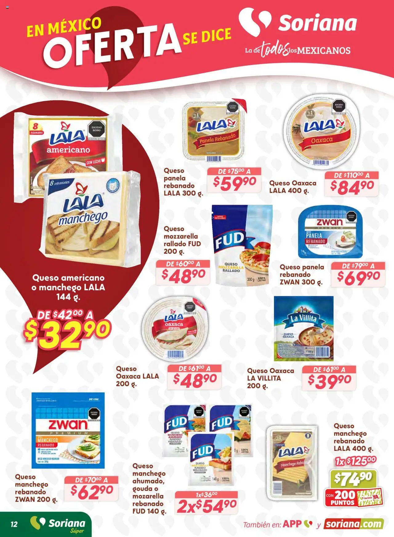 Nuevas ofertas de Soriana válidas en toda la República Mexicana desde el 16.10.2025. ¡Encuentra las mejores ofertas en Soriana - Preciazazaso Súper: Edo Mex, Gro, Hgo, Mor, Pue, Qto, Tlax, Ver! | Página: 19 | Productos: Mozarella, Leche, Queso
